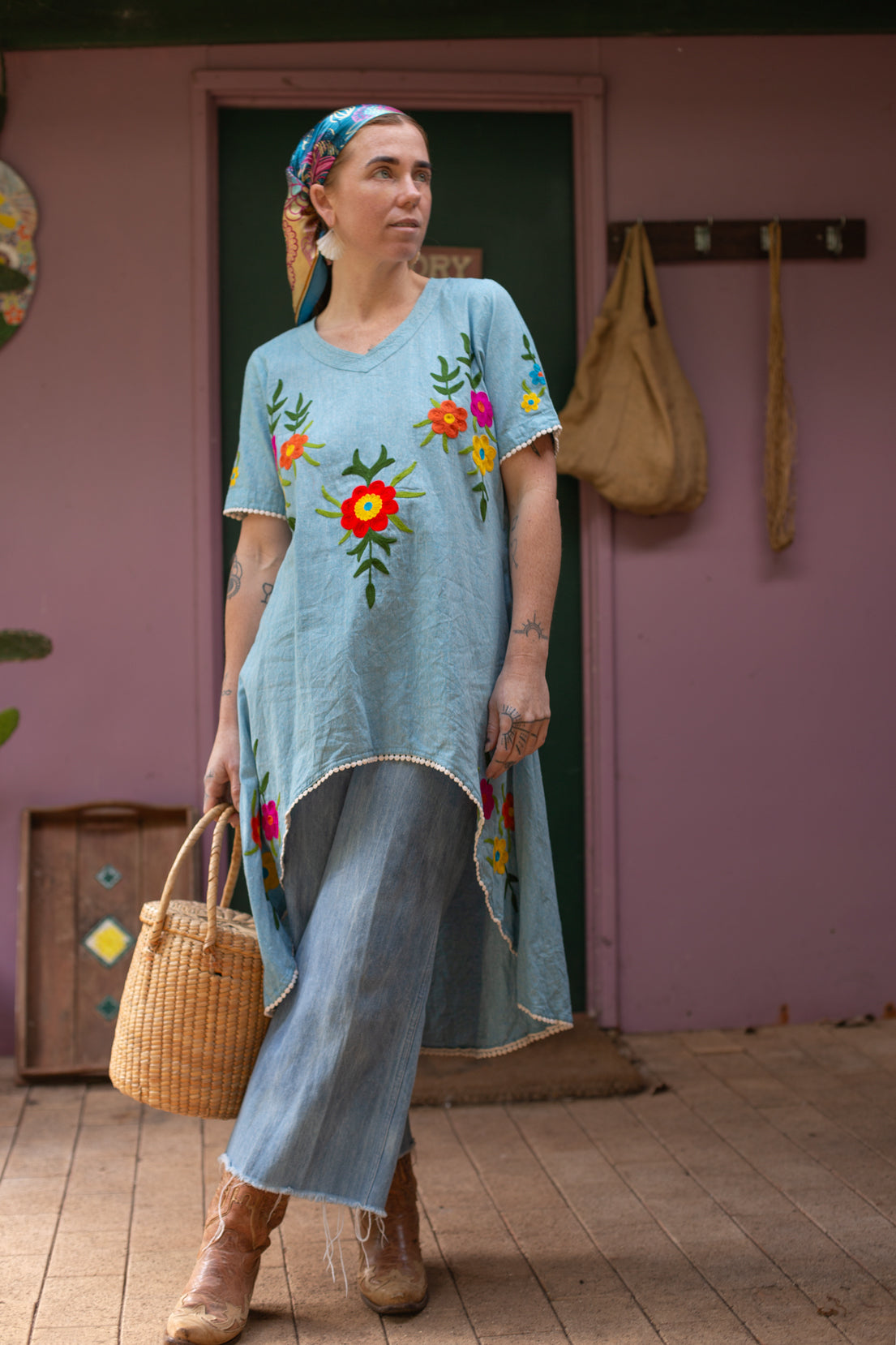 VTG 80's/90's Embroidered Linen Dress 10-12