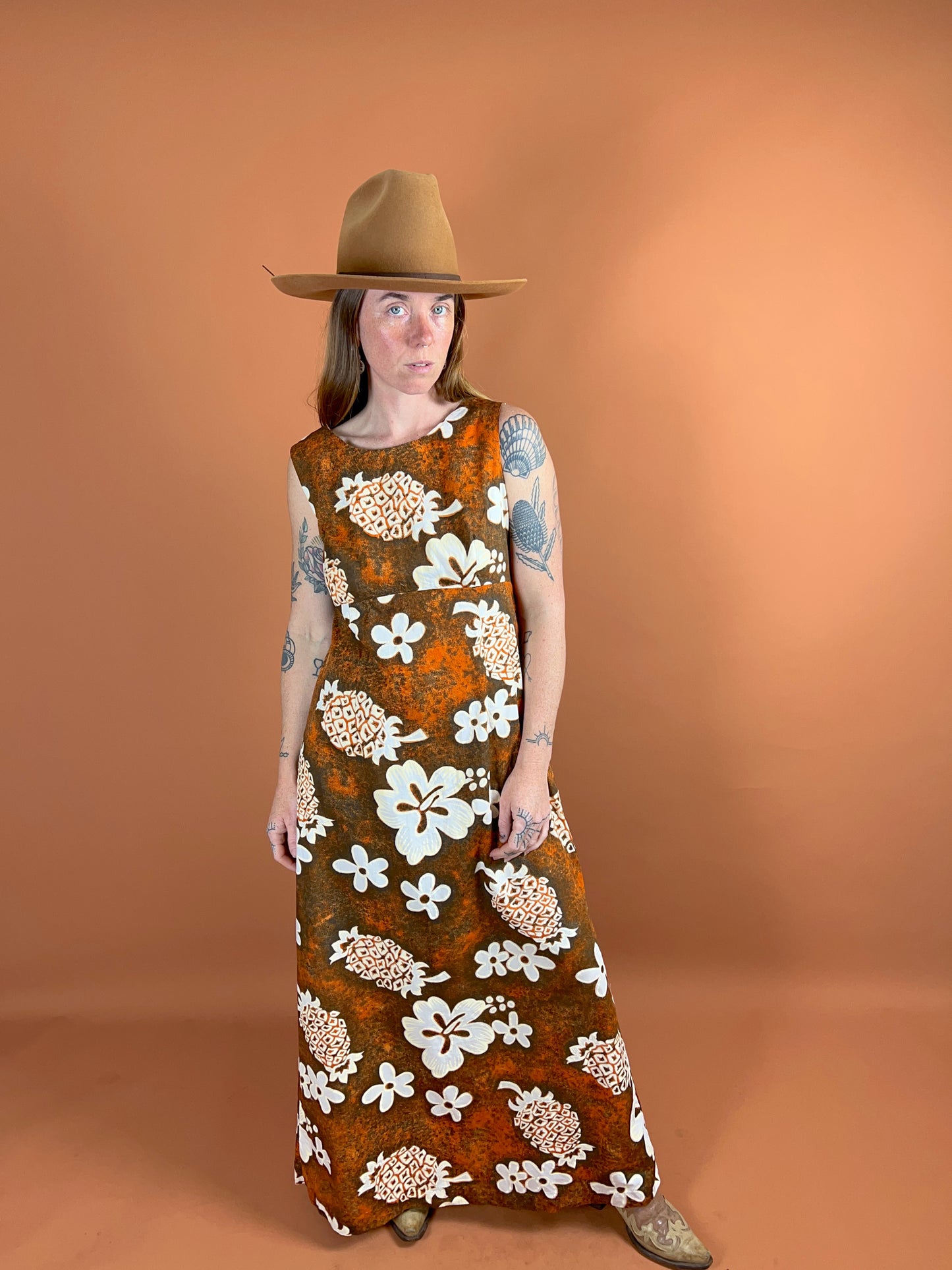 VINTAGE 60's Hawaiian Cotton Maxi Dress 10-12