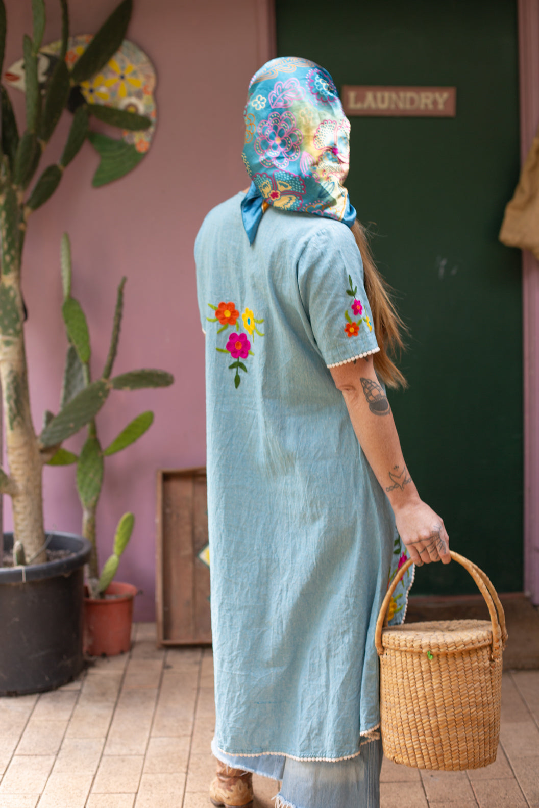 VTG 80's/90's Embroidered Linen Dress 10-12