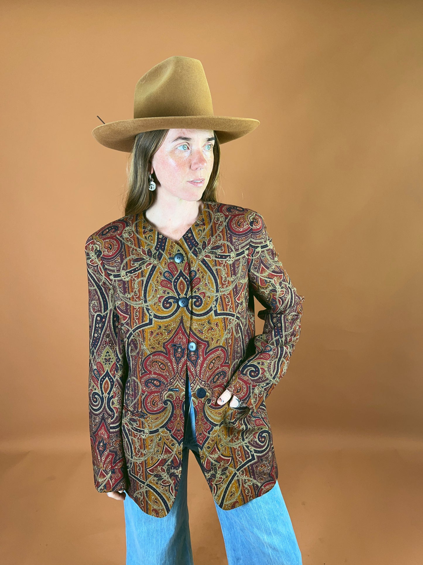 VINTAGE 70's Paisley Long Jacket 10-12