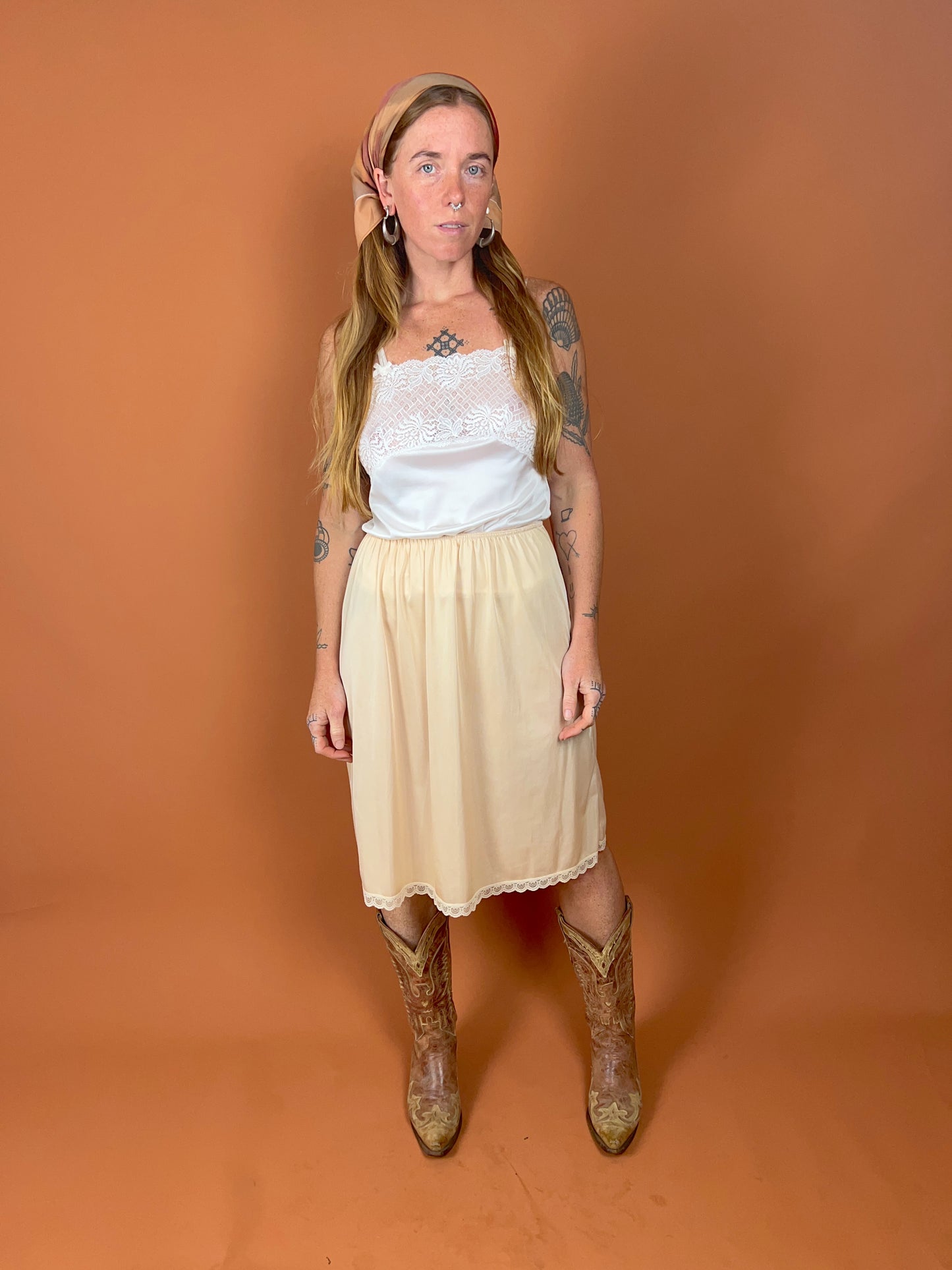 VTG 50's/60's Cream Petticoat Midi Skirt 6-14