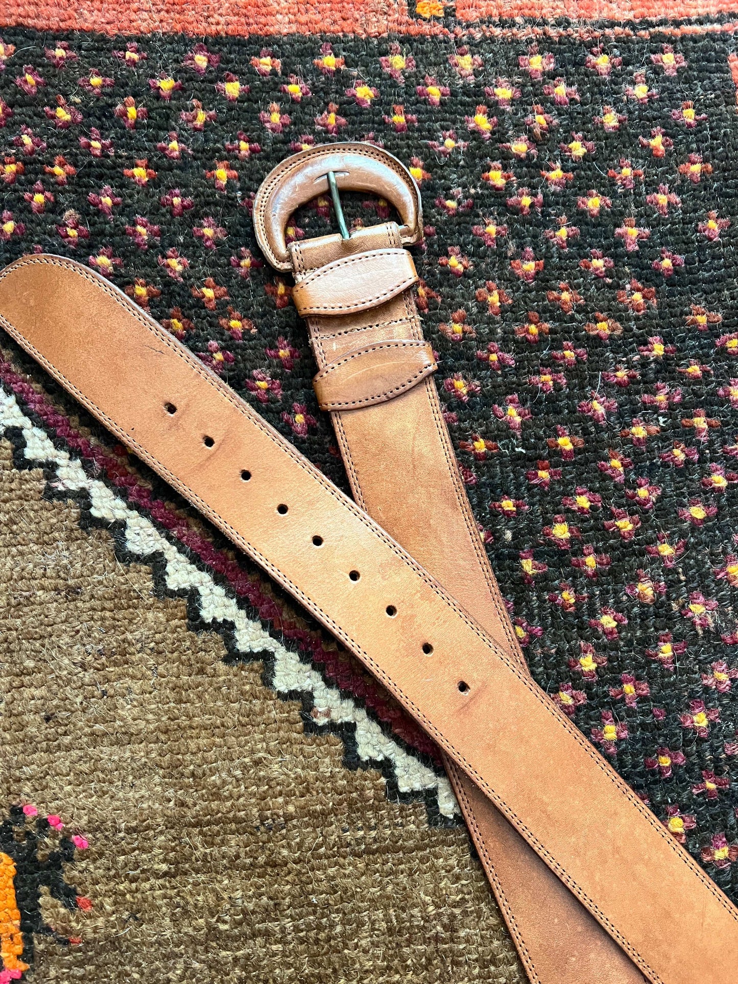 VTG 60's/70's Tan Brown Leather Belt 12-16