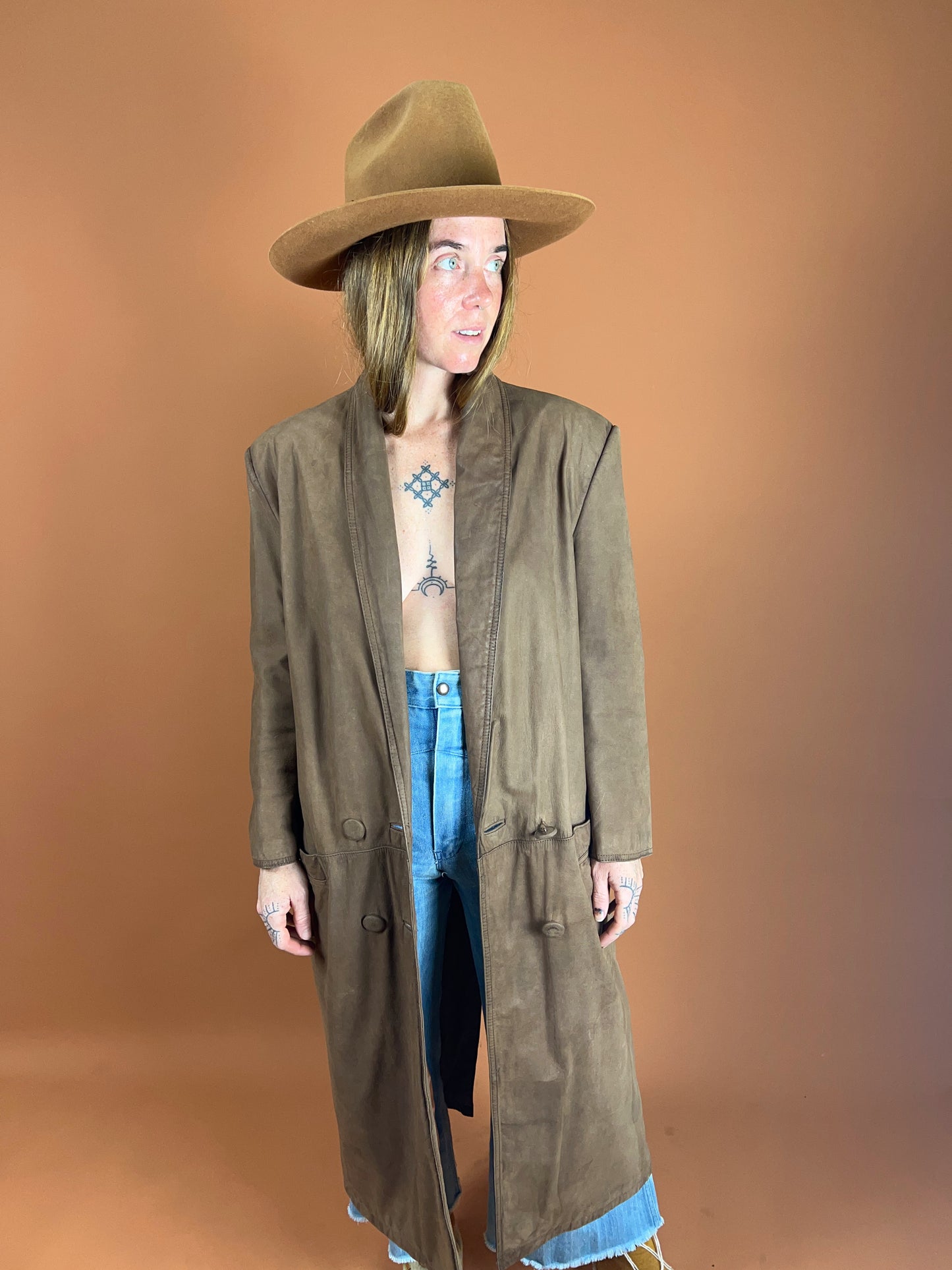VINTAGE 70's/80's Suede Double Breasted Trench Coat 12-14