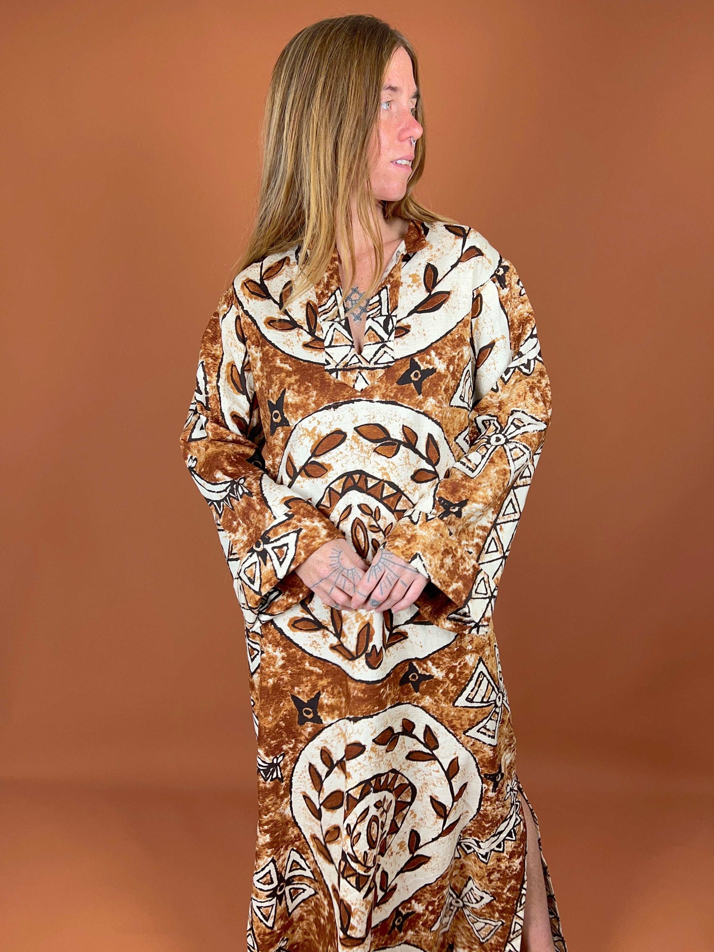 VTG 70's Printed Kaftan Maxi Dress 12-14