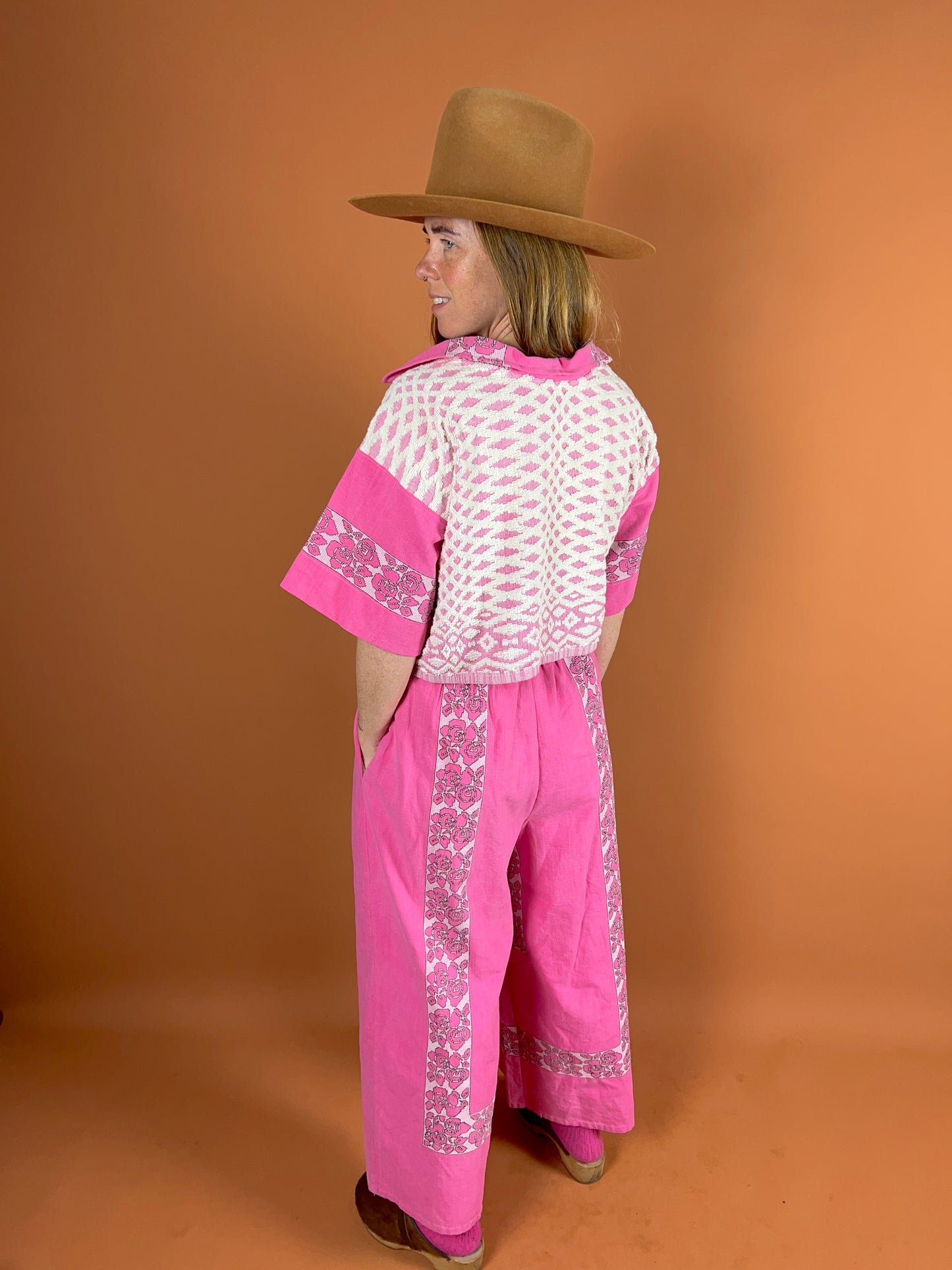 SECOND LOVE SLOW FASHION Vintage Embroidered Tablecloth Upcycled Pants 10-16