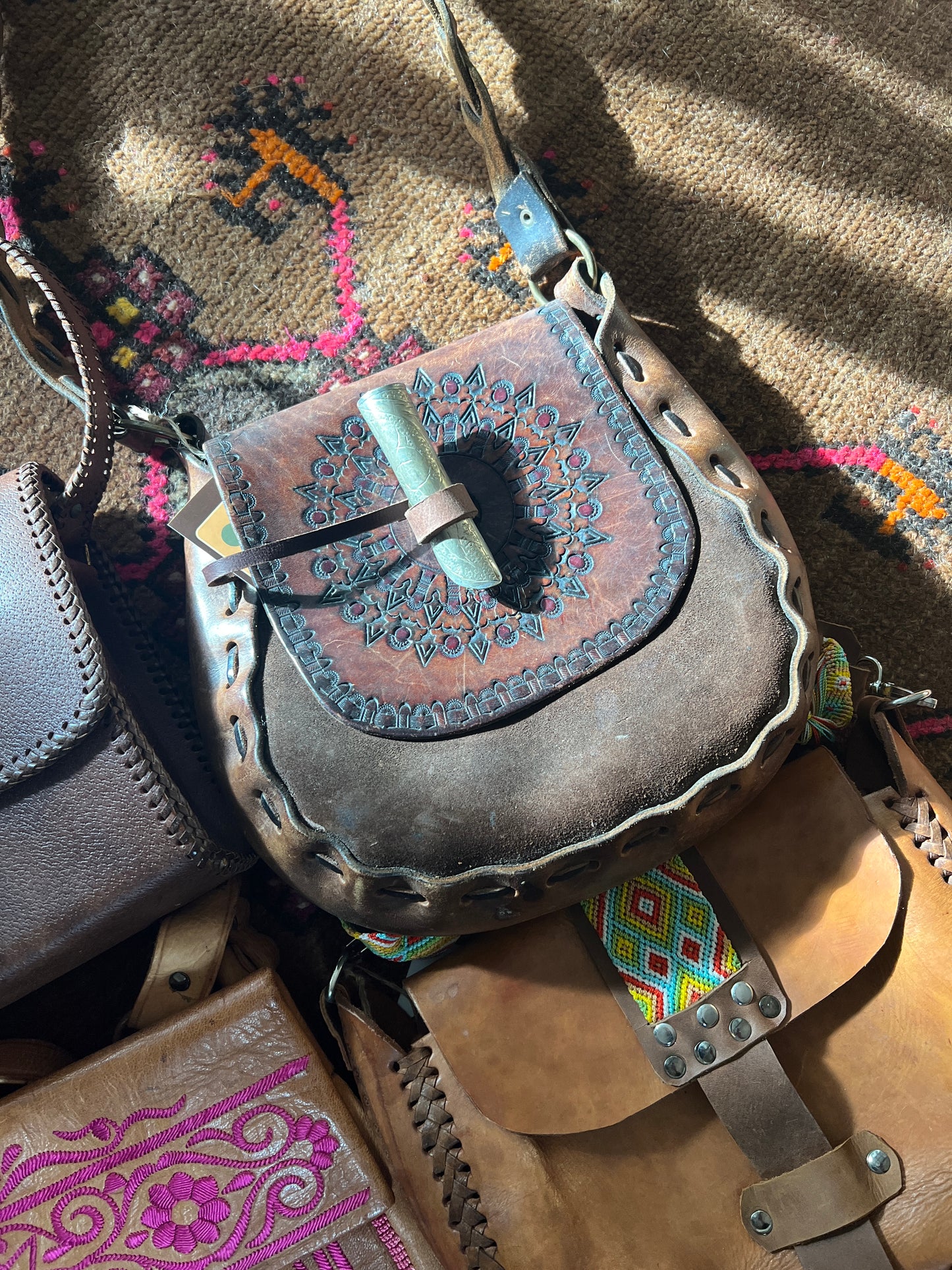 VINTAGE 70's Tooled Leather Bag