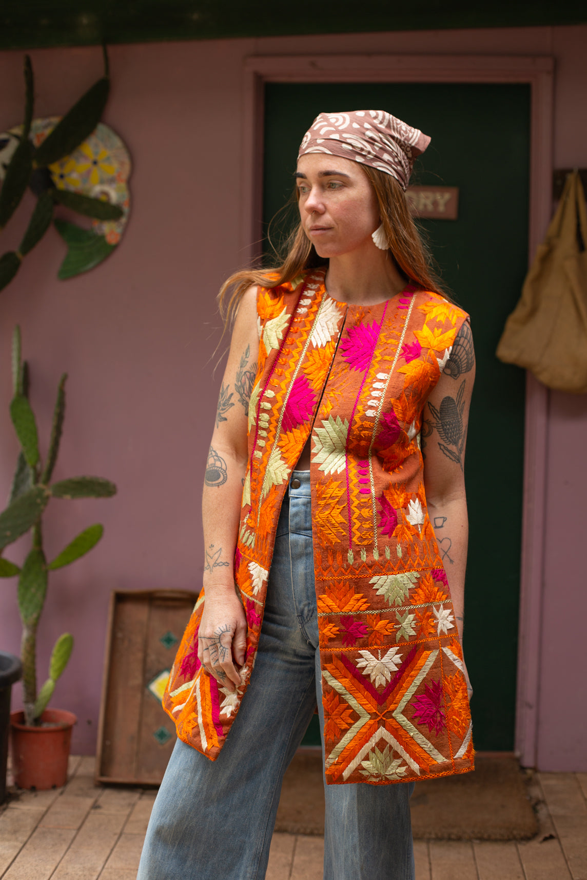 VTG 70's Indian Cotton Embroidered Vest 10-12
