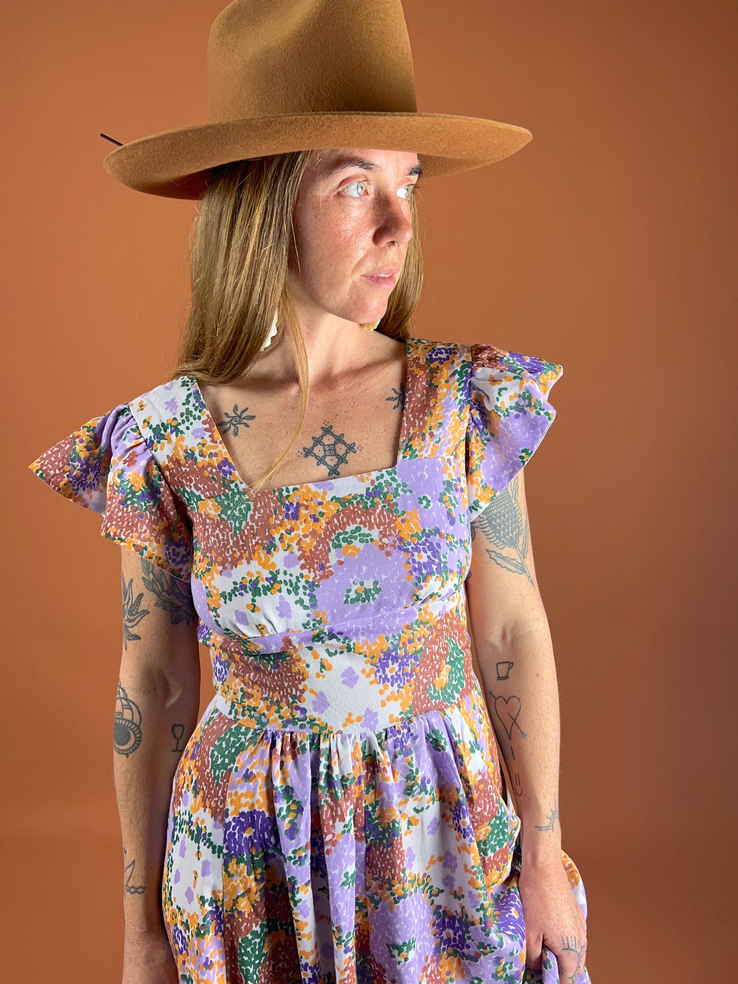 VINTAGE 60's Cotton Floral Prairie Maxi Dress 10