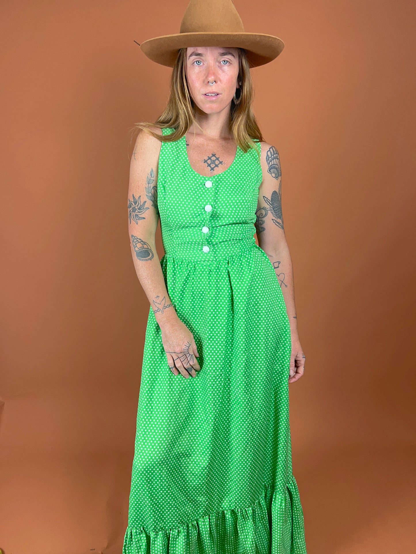VTG 60's Polka Dot Maxi Dress 6-8