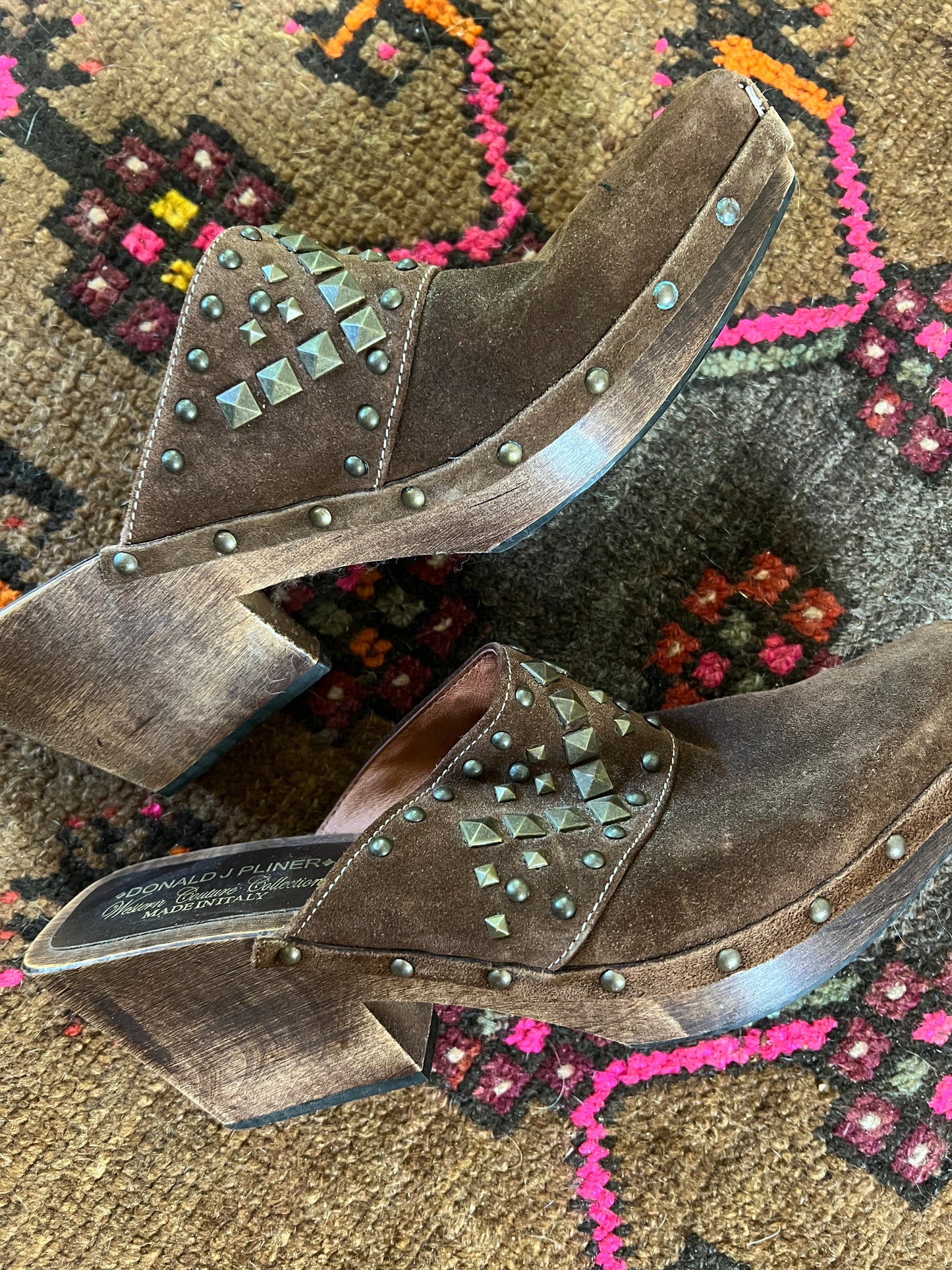 VINTAGE Y2K Italian Suede Studded Mules 9/39.5