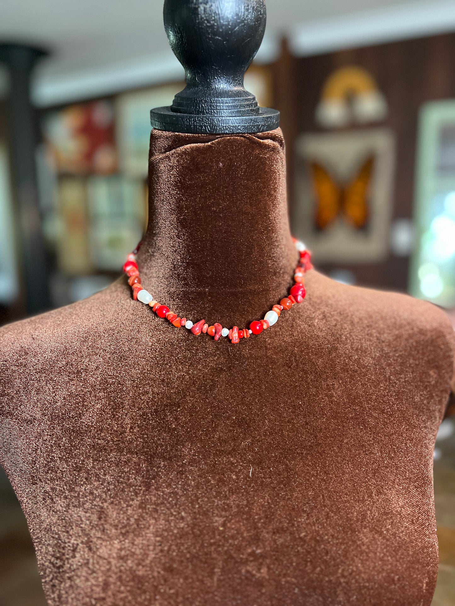 Moon Rae Necklace Red Coral Pearl Necklace