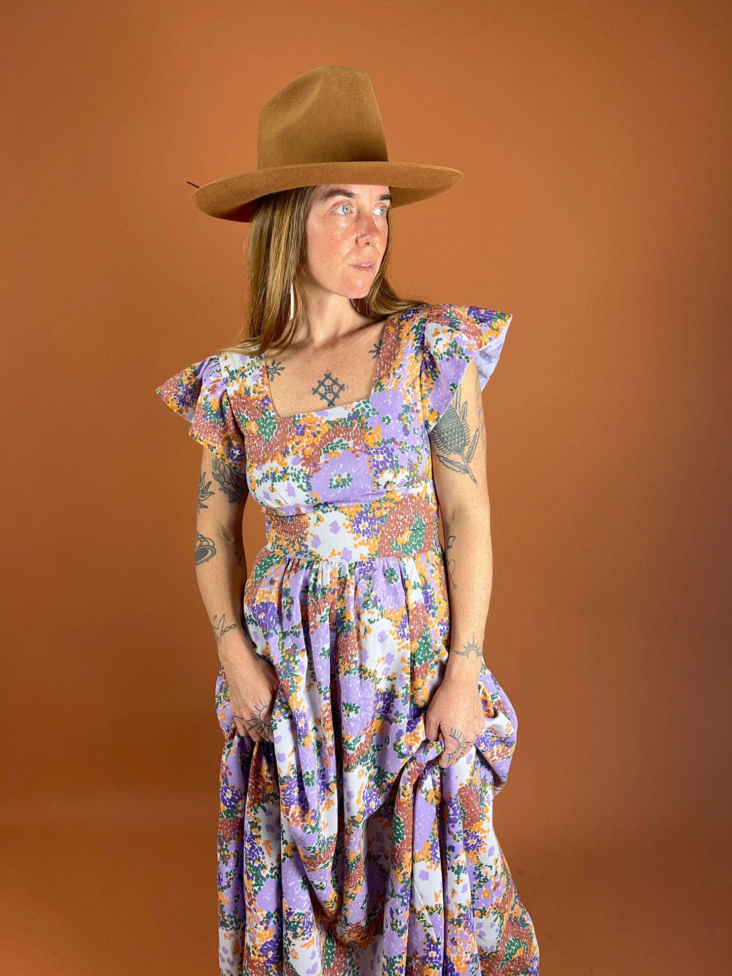 VINTAGE 60's Cotton Floral Prairie Maxi Dress 10
