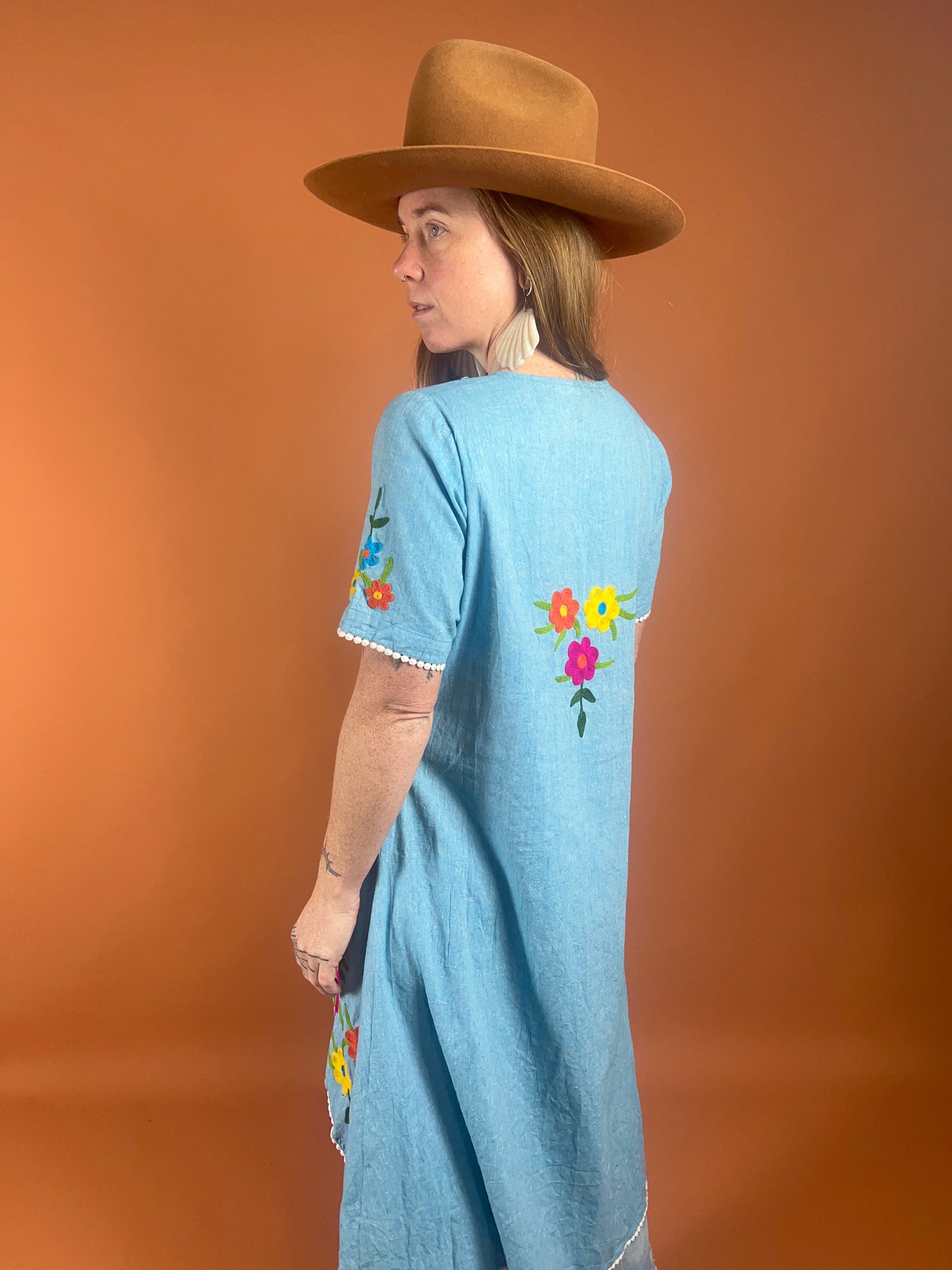 VTG 80's/90's Embroidered Linen Dress 10-12