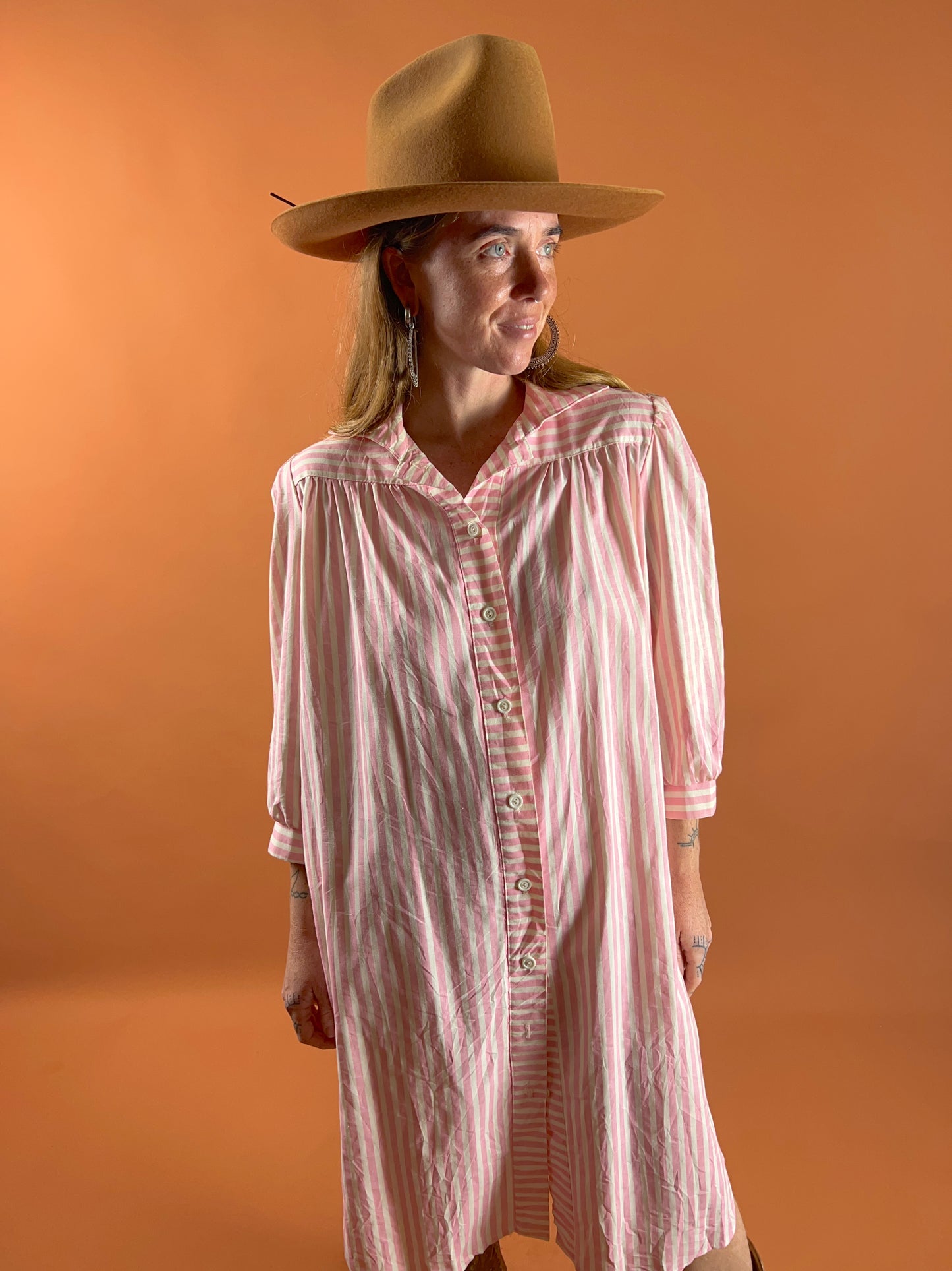 VINTAGE 70's Stripe Cotton Shirt Dress 14