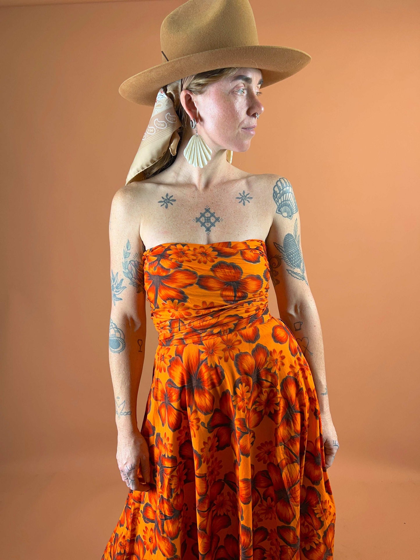 VTG 60's Hibiscus Maxi Dress 8-10