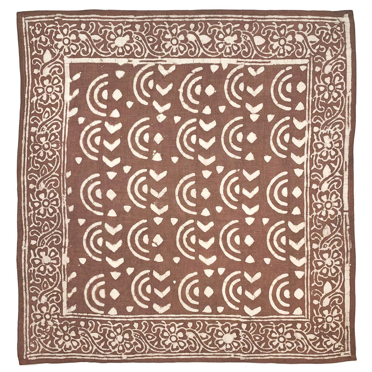 ANJU Block Printed Bandana - Light Brown Round and Triangle Lines