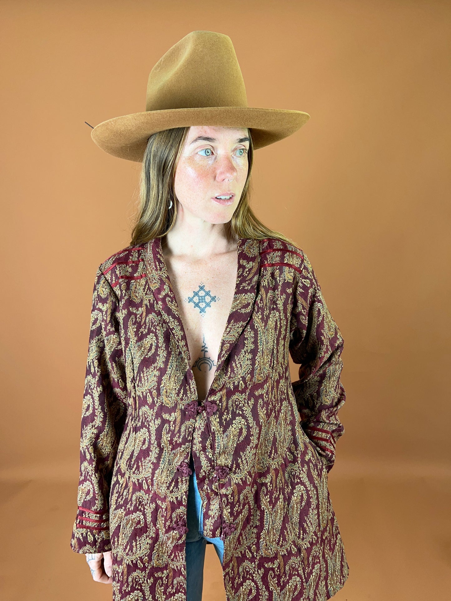 VINTAGE 70's Paisley Brocade Long Jacket 10-12