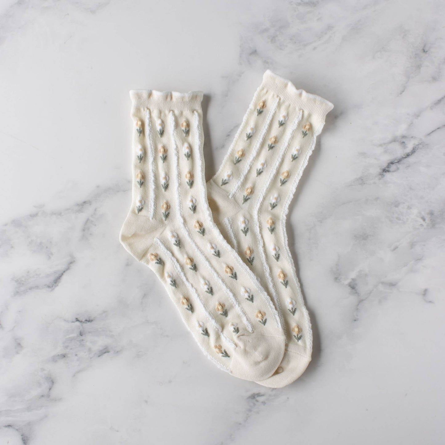 TIEPOLOGY Pastel Floral Socks: Banana Cream