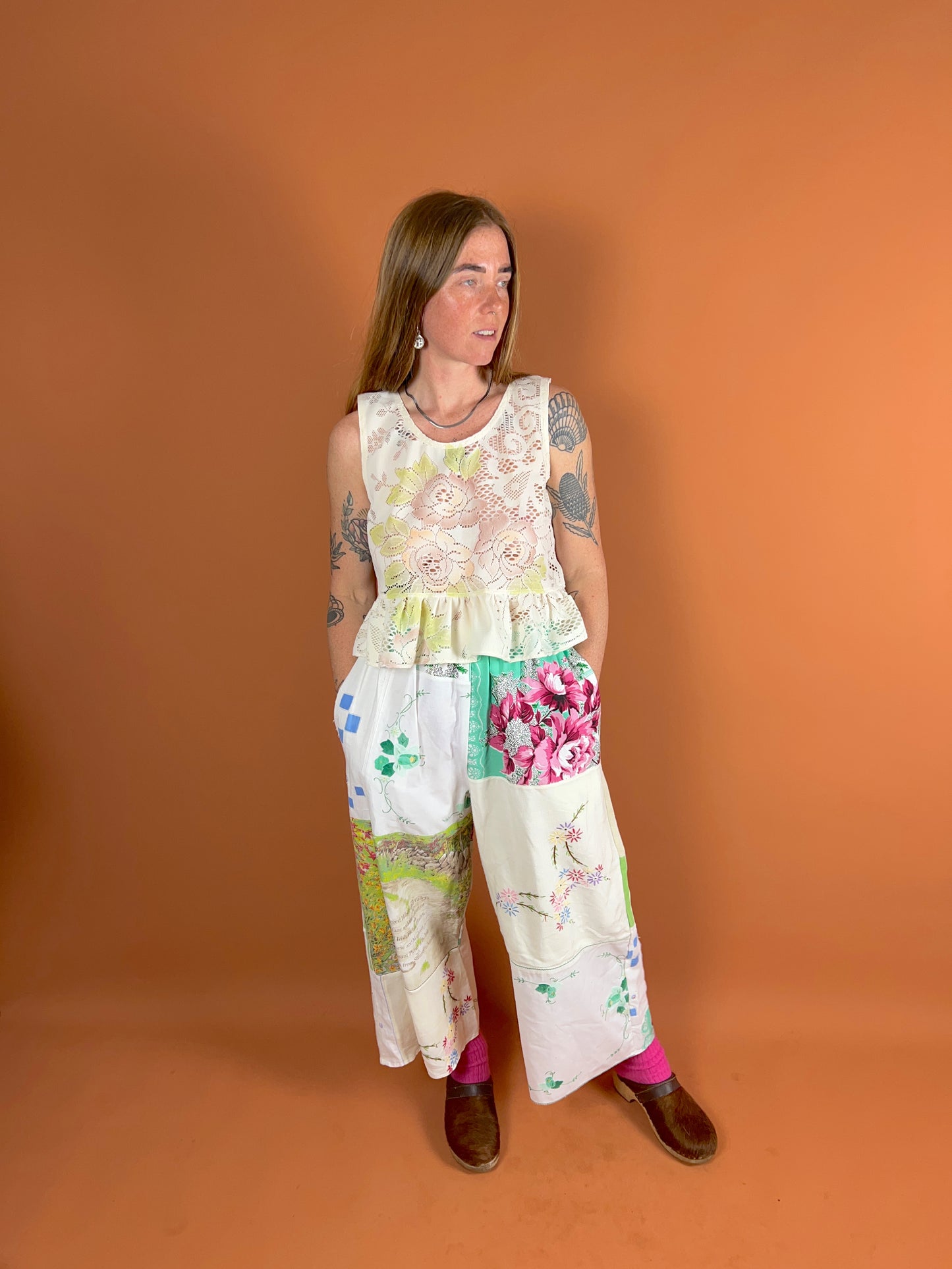 SECOND LOVE SLOW FASHION Vintage tablecloth & Tea Towel Patchwork Pants 8-14
