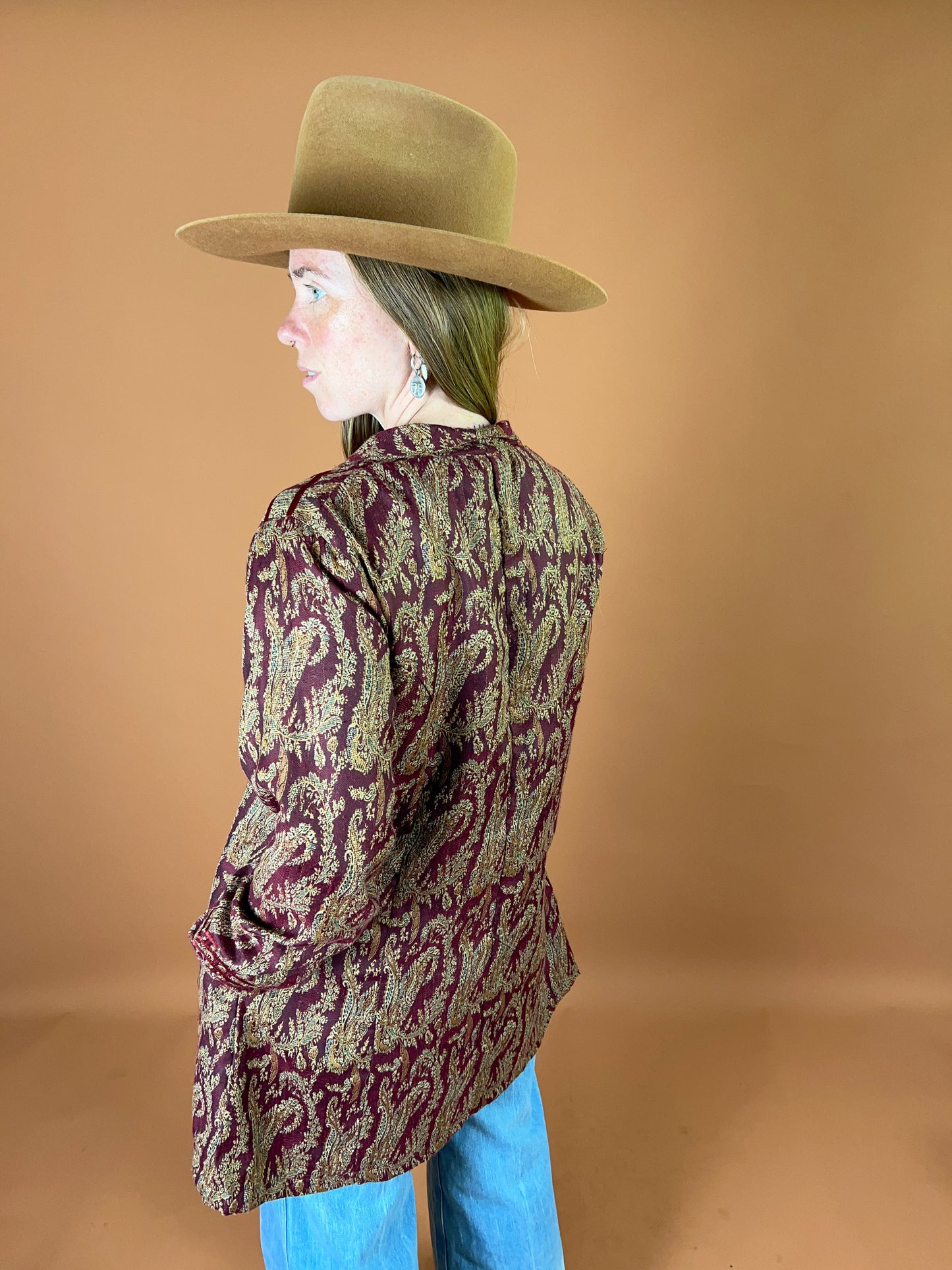 VINTAGE 70's Paisley Brocade Long Jacket 10-12