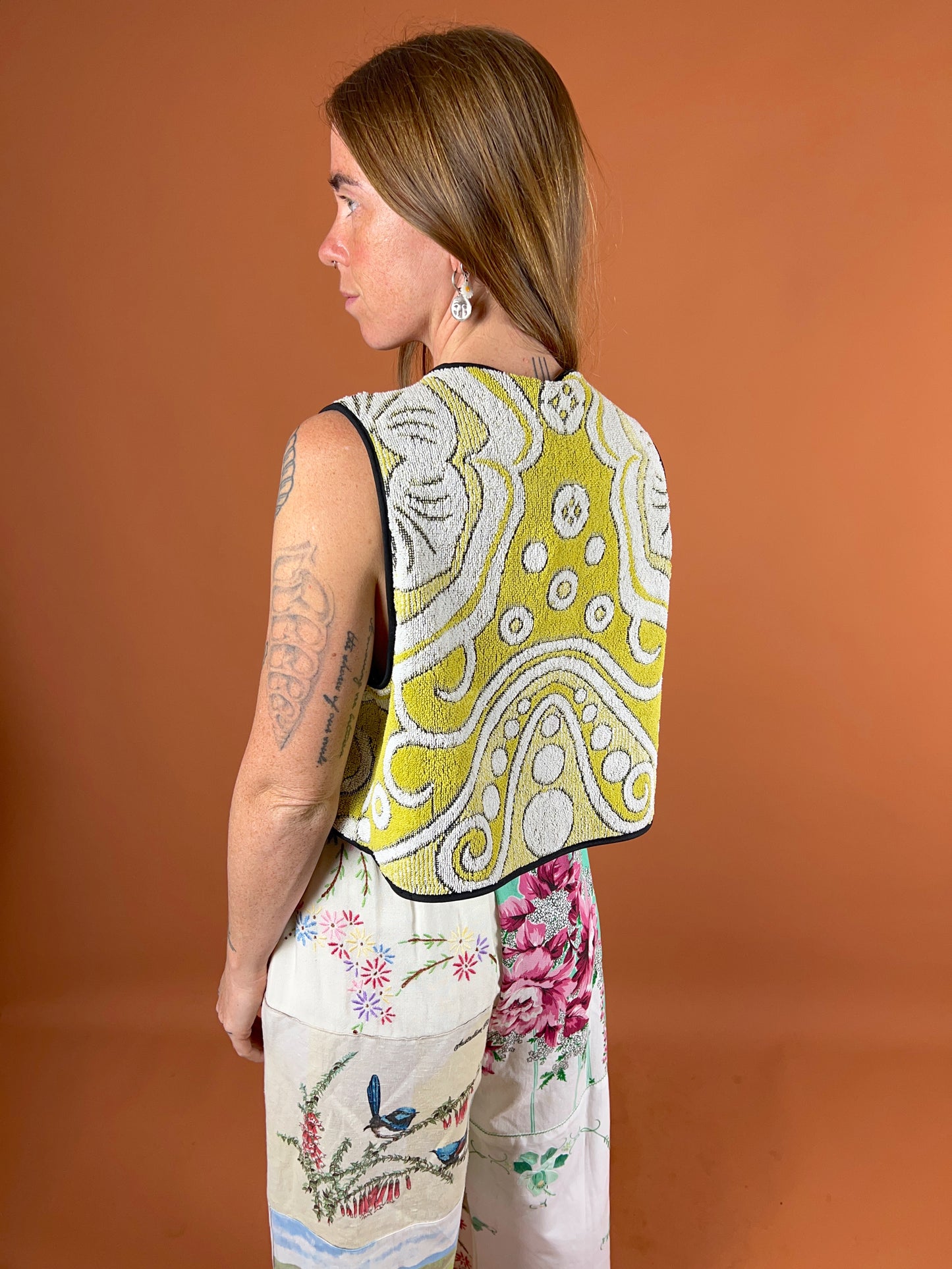 SECOND LOVE SLOW FASHION Upcycled Vintage Towel Tie Front Vest OS