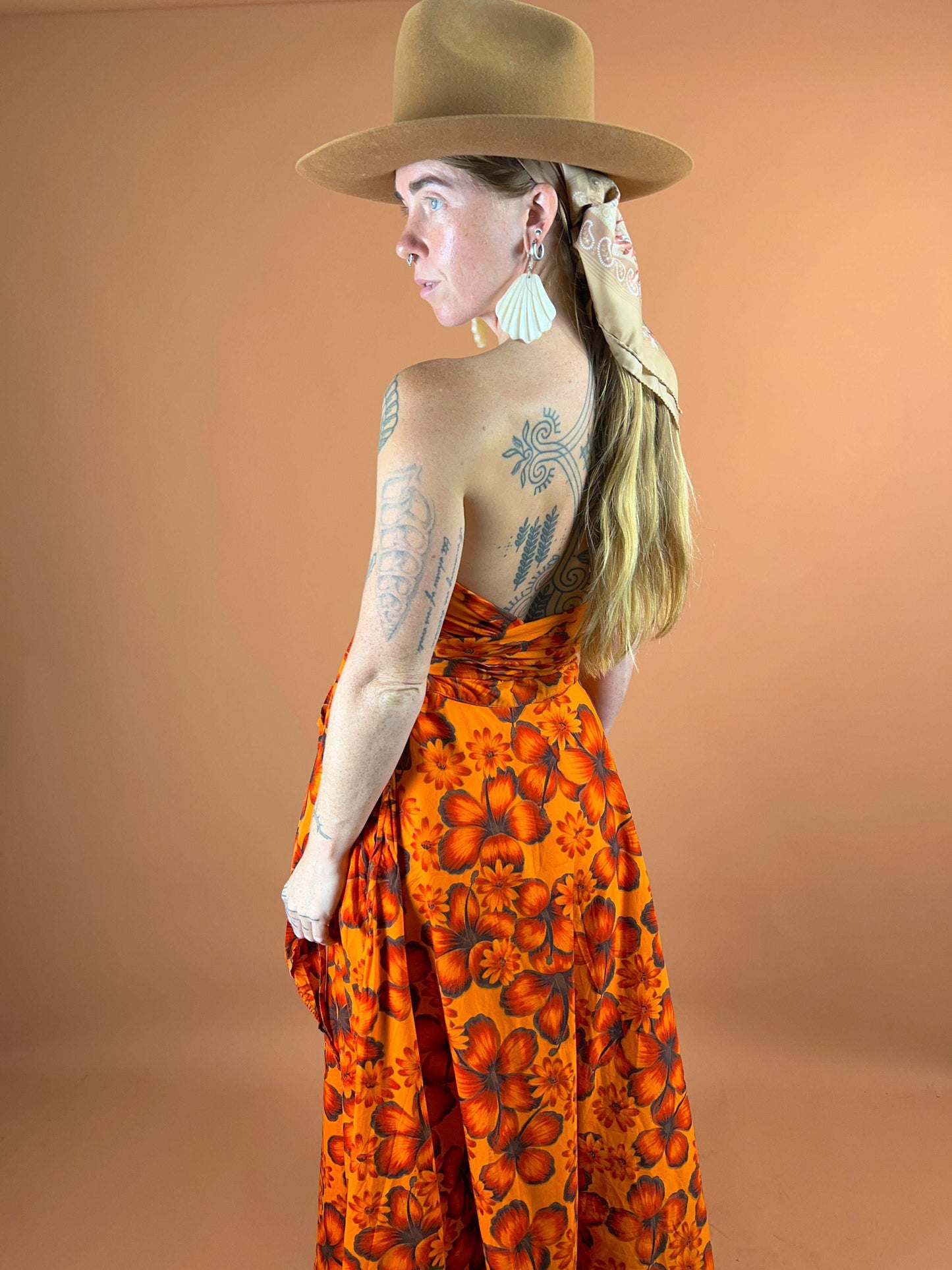 VTG 60's Hibiscus Maxi Dress 8-10