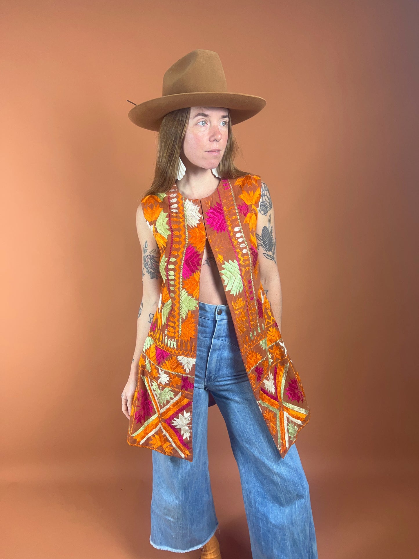 VTG 70's Indian Cotton Embroidered Vest 10-12