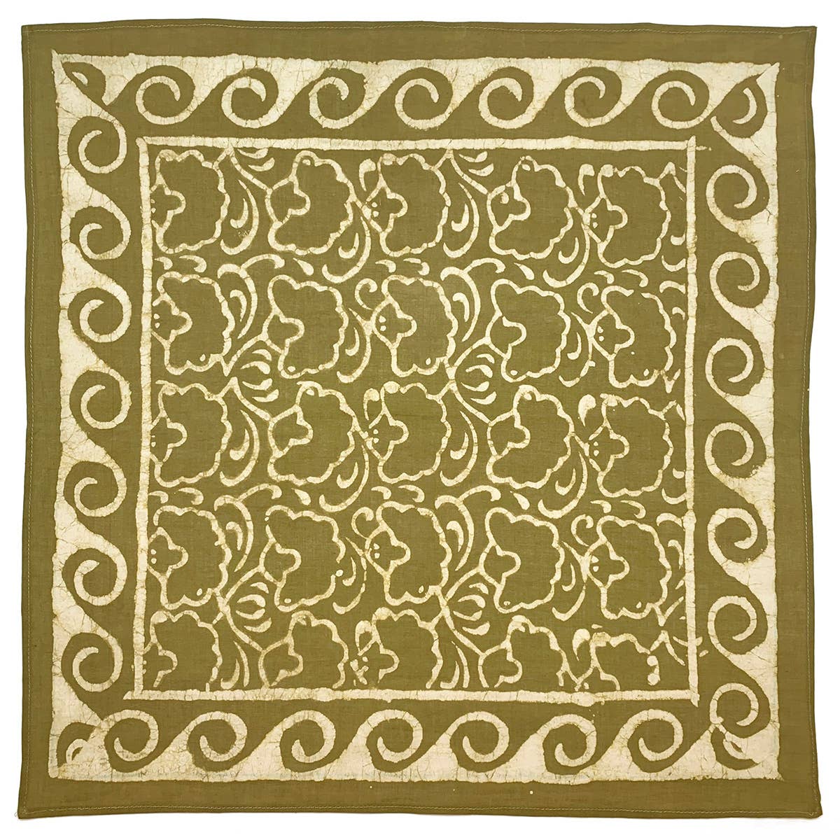 ANJU JEWELLERY Block Printed Bandana - Olive Green Floral and Waves