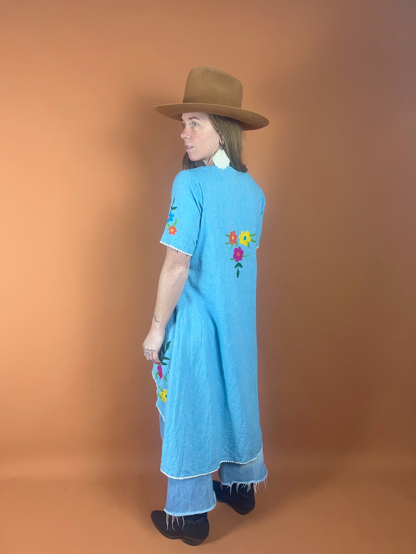 VTG 80's/90's Embroidered Linen Dress 10-12