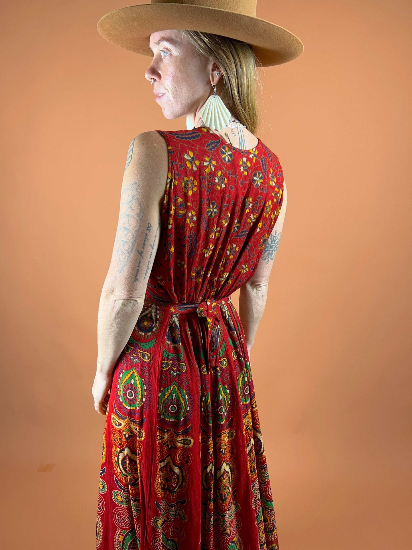 VTG 80's/90's Batik Cotton Maxi Dress 14