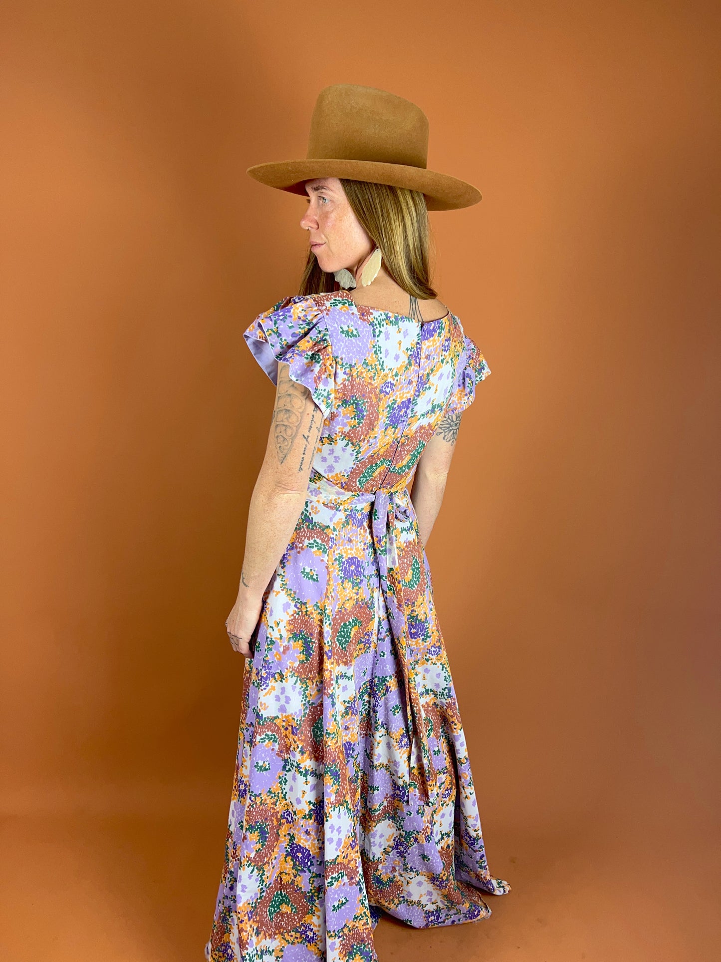 VINTAGE 60's Cotton Floral Prairie Maxi Dress 10