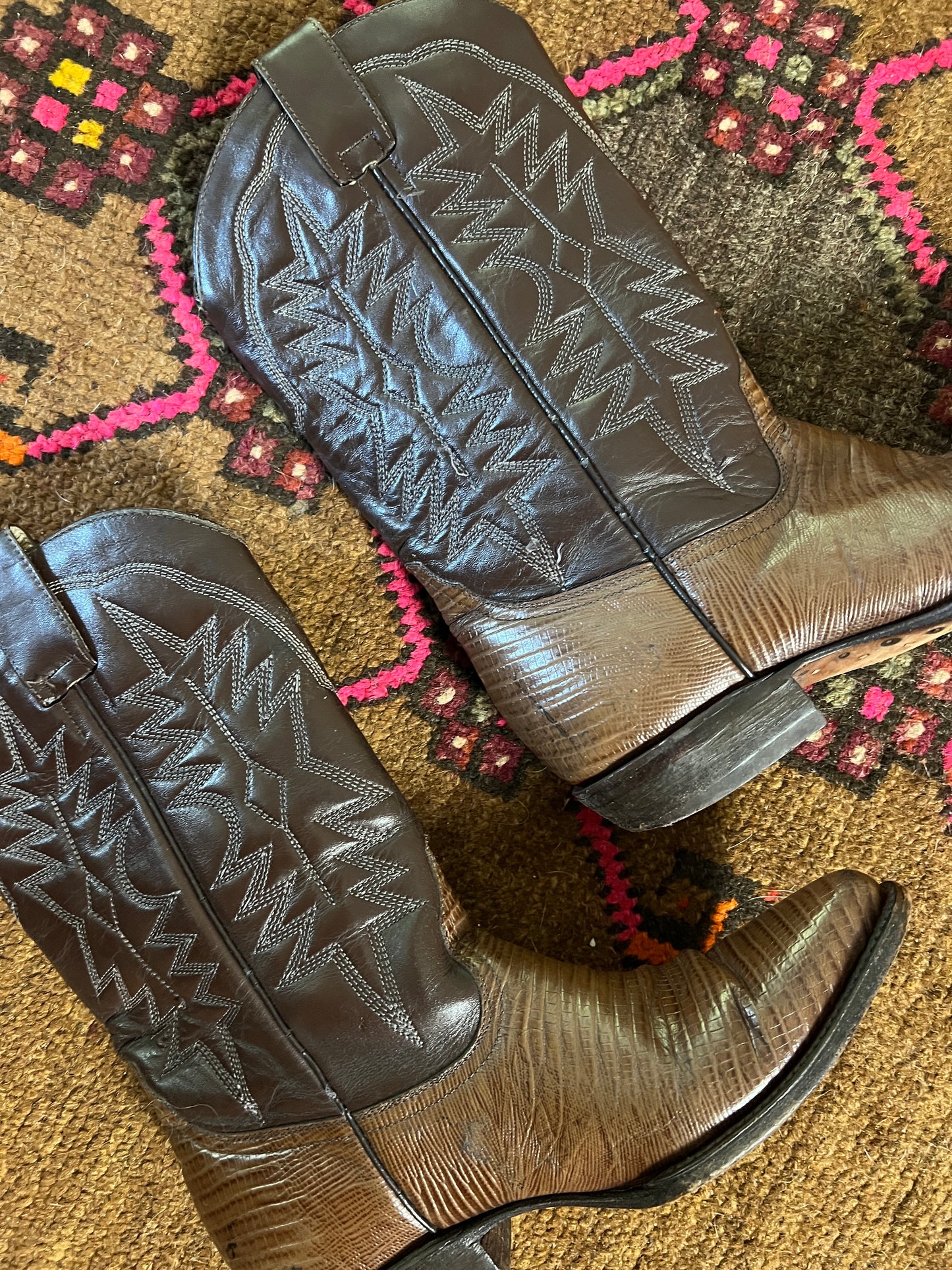 VINTAGE 70's Two Tone Leather Cowboy Boots 36.5/6