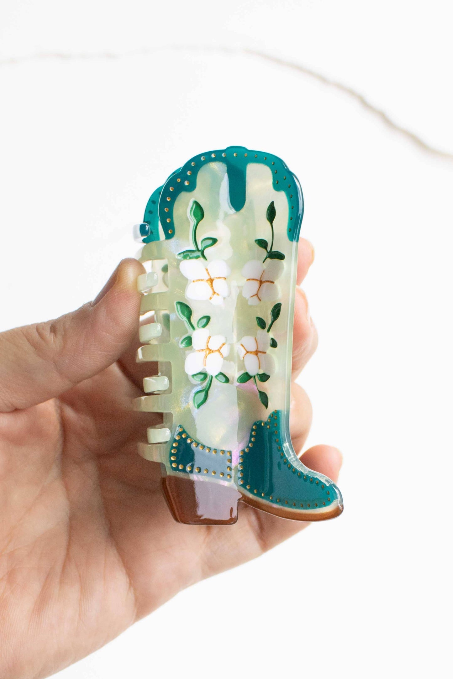 TIPOLOGY Magnolia Blossoms Western Boots Claw Clip: Lime