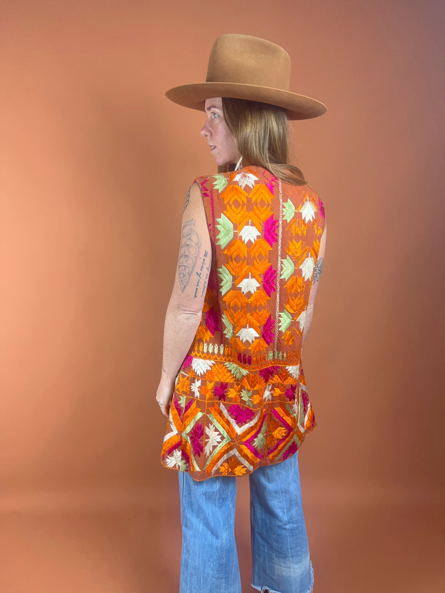 VTG 70's Indian Cotton Embroidered Vest 10-12