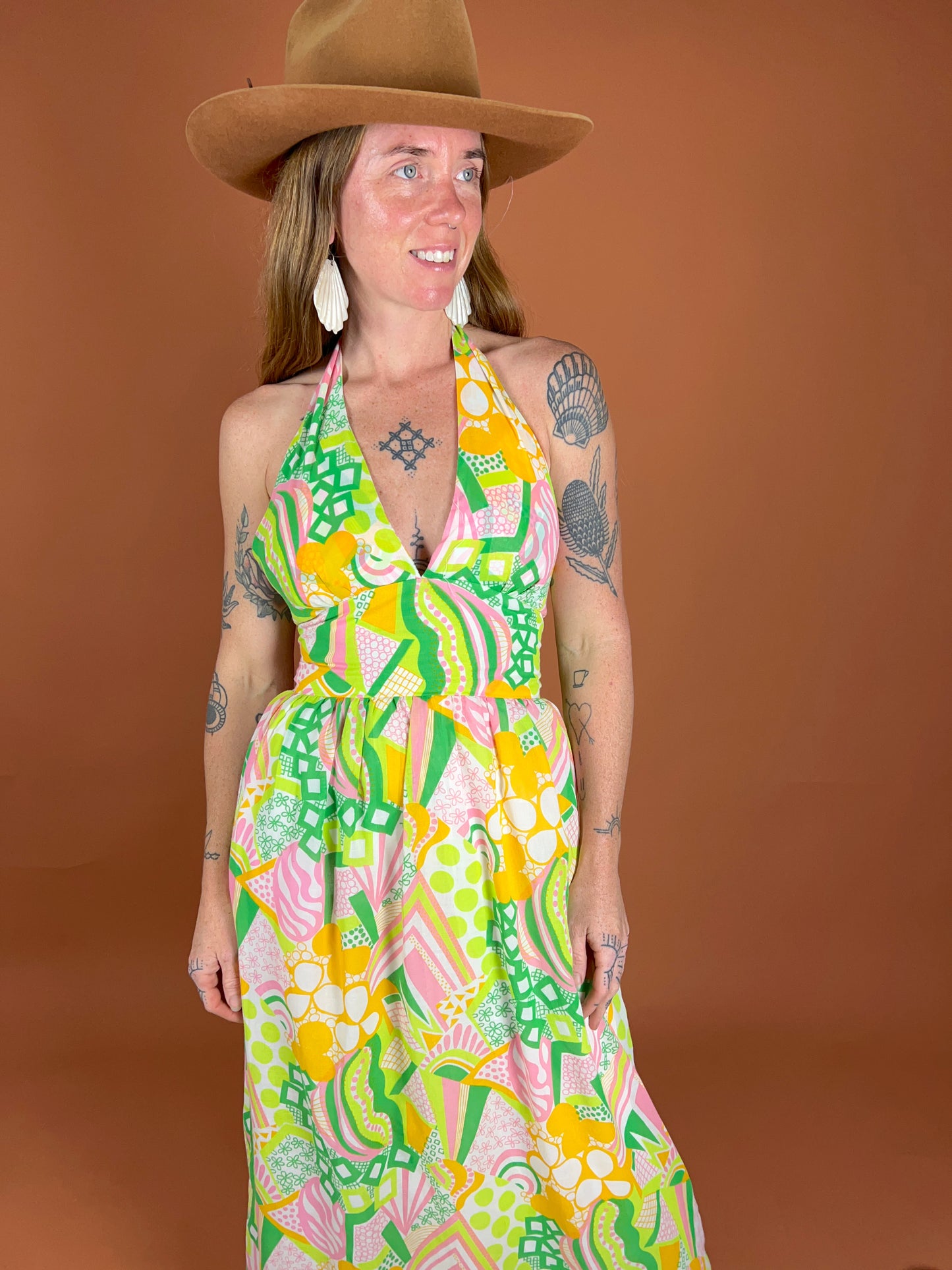 VINTAGE 60's Halter Neck Maxi Dress 6