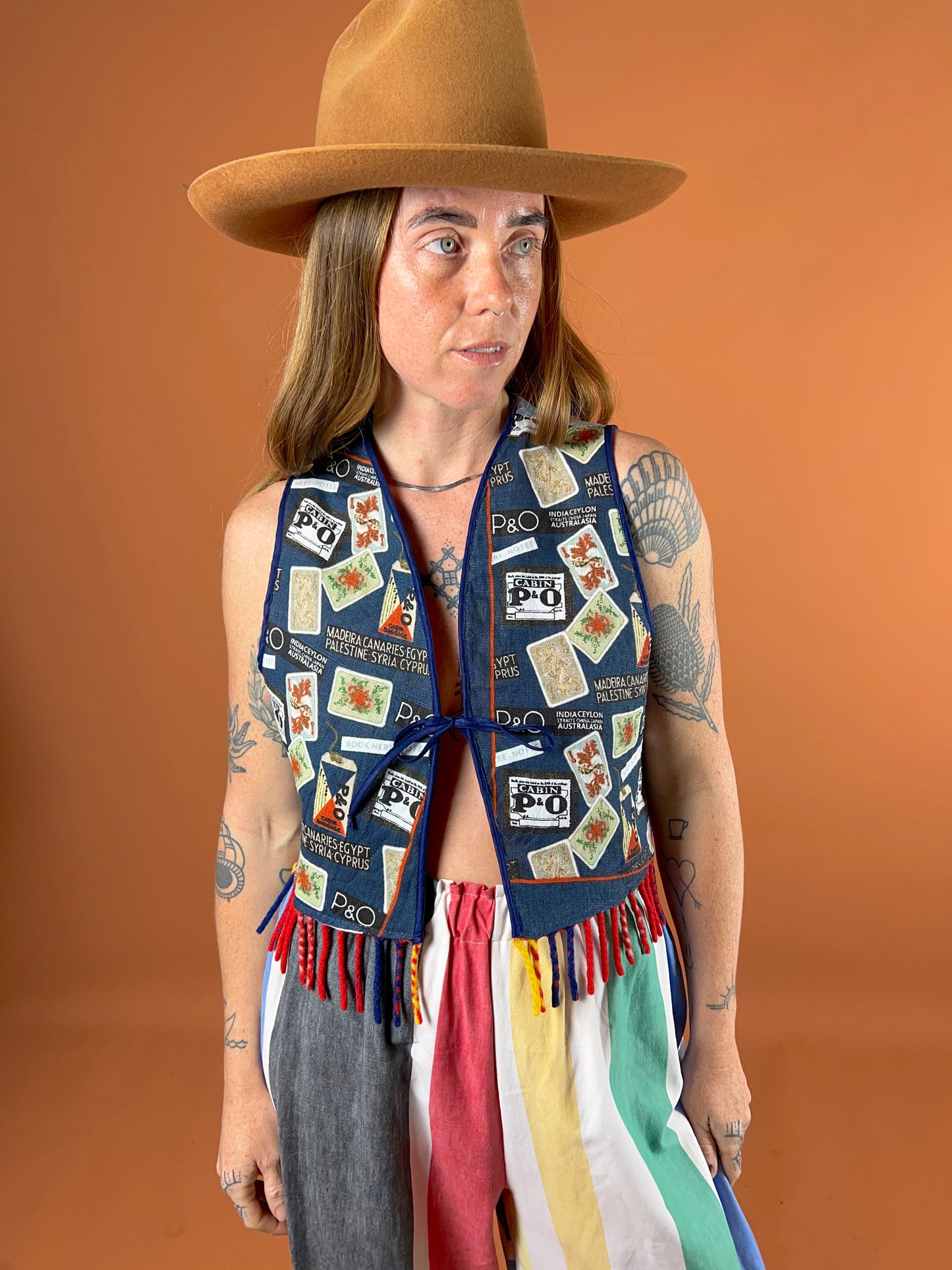 SECOND LOVE SLOW FASHION Vintage Reversible Wool Blanket & Teatowel Tie Front Vest 10-12