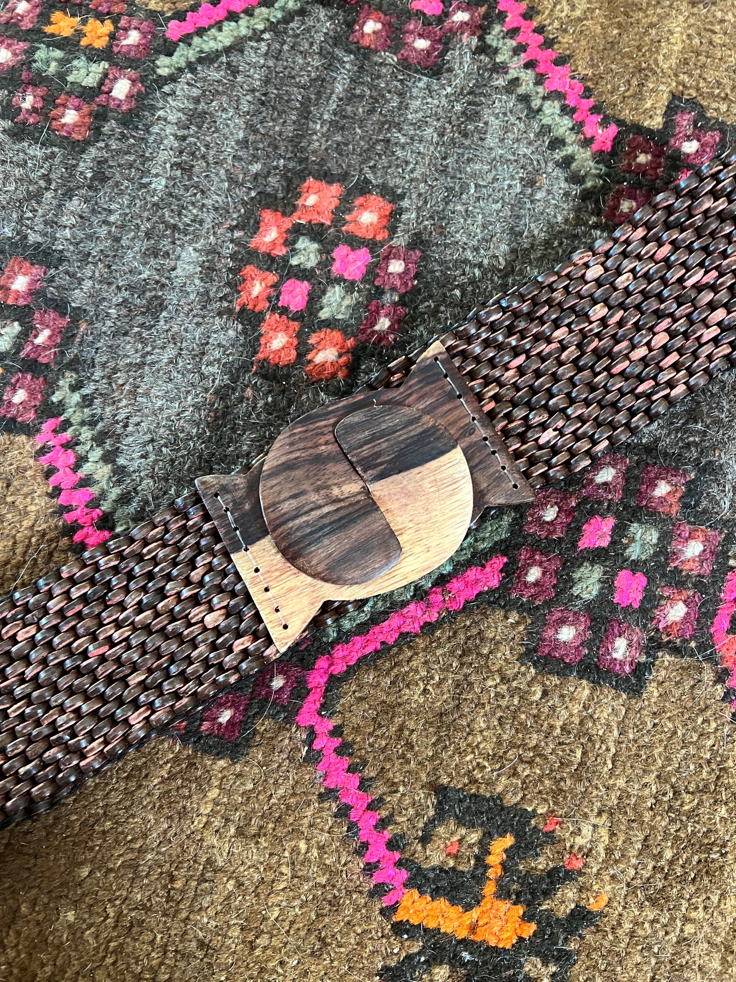VINTAGE 70's Wooden Bead Stretch Belt 10-12
