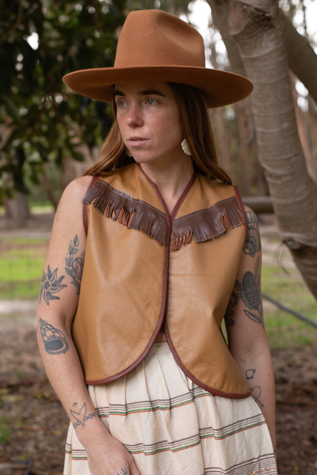 VTG 60's/70's Leather Two Tone Tassel Vest 10-12