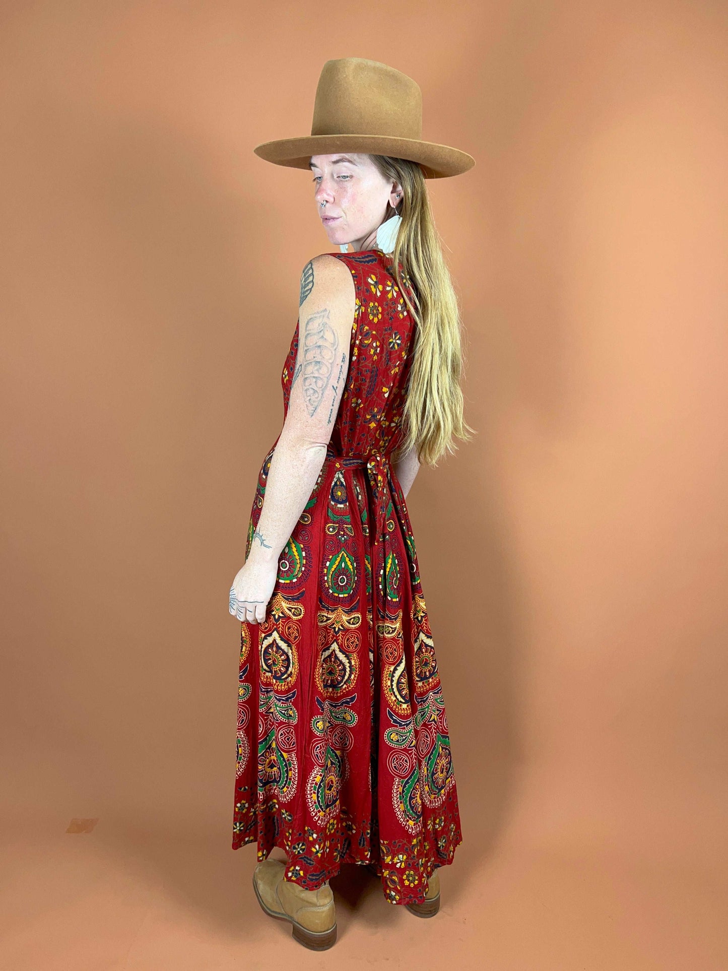 VTG 80's/90's Batik Cotton Maxi Dress 14