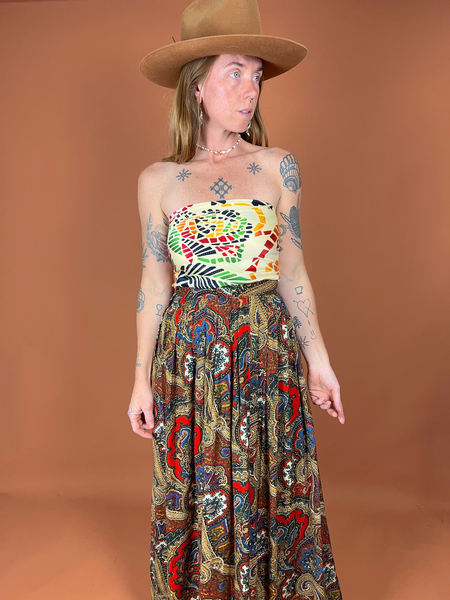 VTG 80's/90's Paisley Floral Pleated Maxi Skirt 6-8