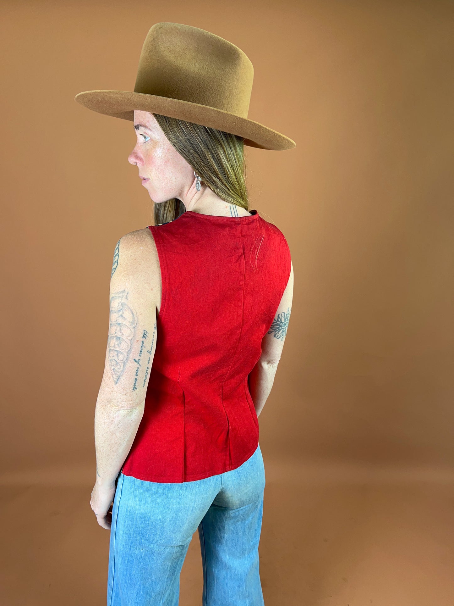 VINTAGE 70's Cotton Stripe & Floral Vest 8-10