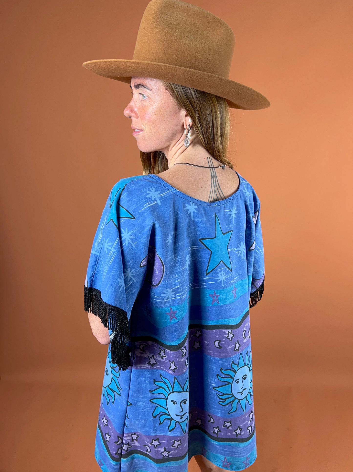 SECOND LOVE SLOW FASHION Upcycled Vintage Celestial Fringe Sleeve Mini Dress 14