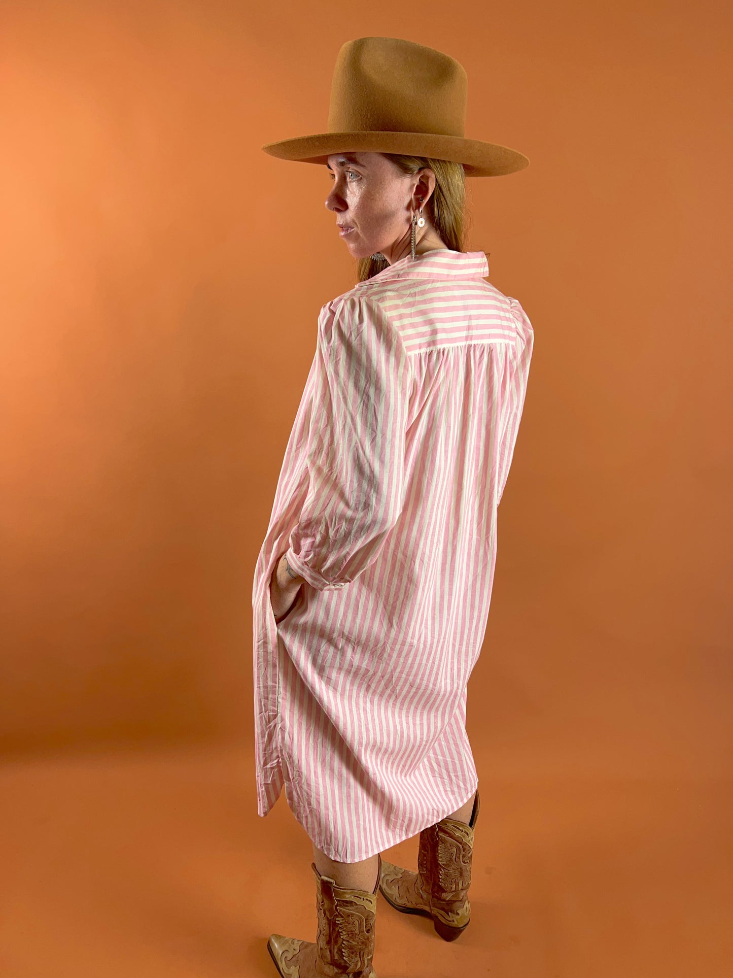 VINTAGE 70's Stripe Cotton Shirt Dress 14