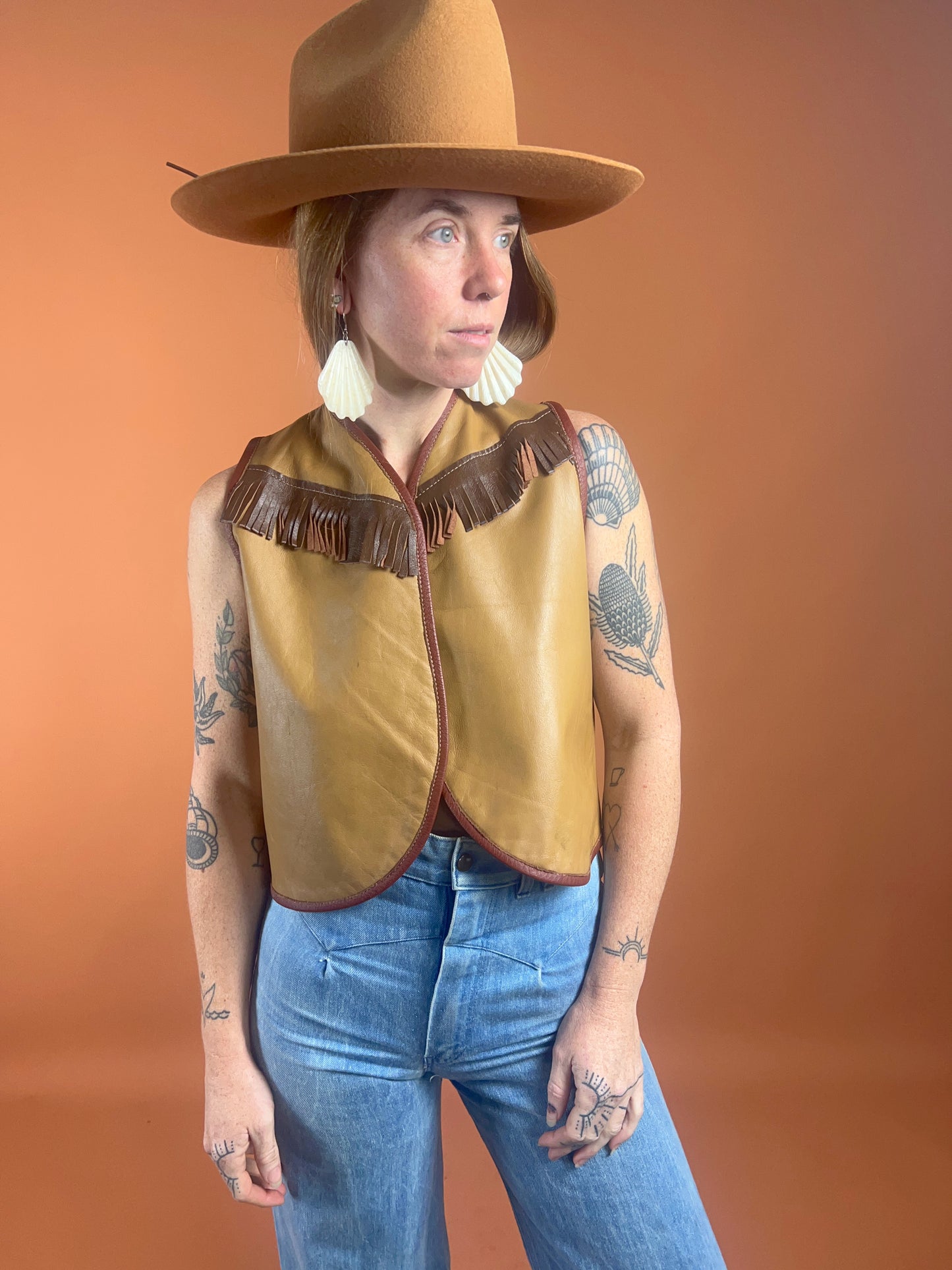 VTG 60's/70's Leather Two Tone Tassel Vest 10-12