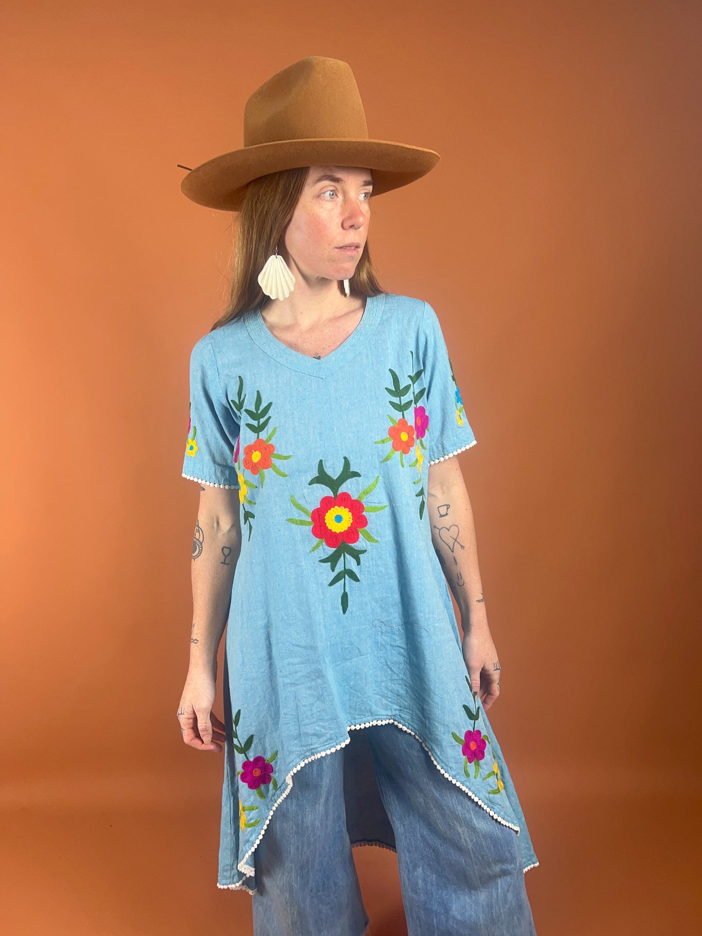 VTG 80's/90's Embroidered Linen Dress 10-12