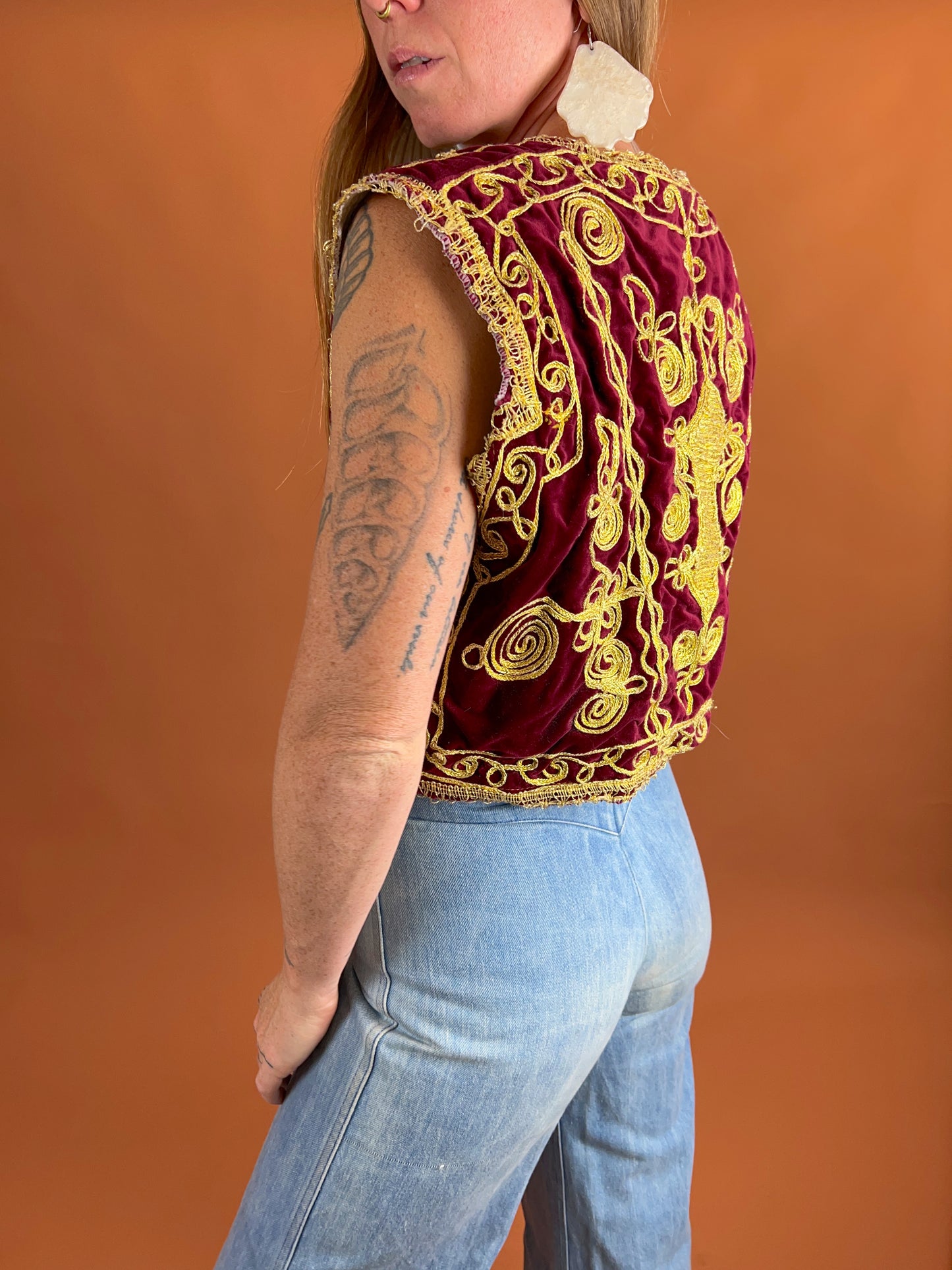 VINTAGE 60's Turkish Velvet Embroidered Vest 10-12