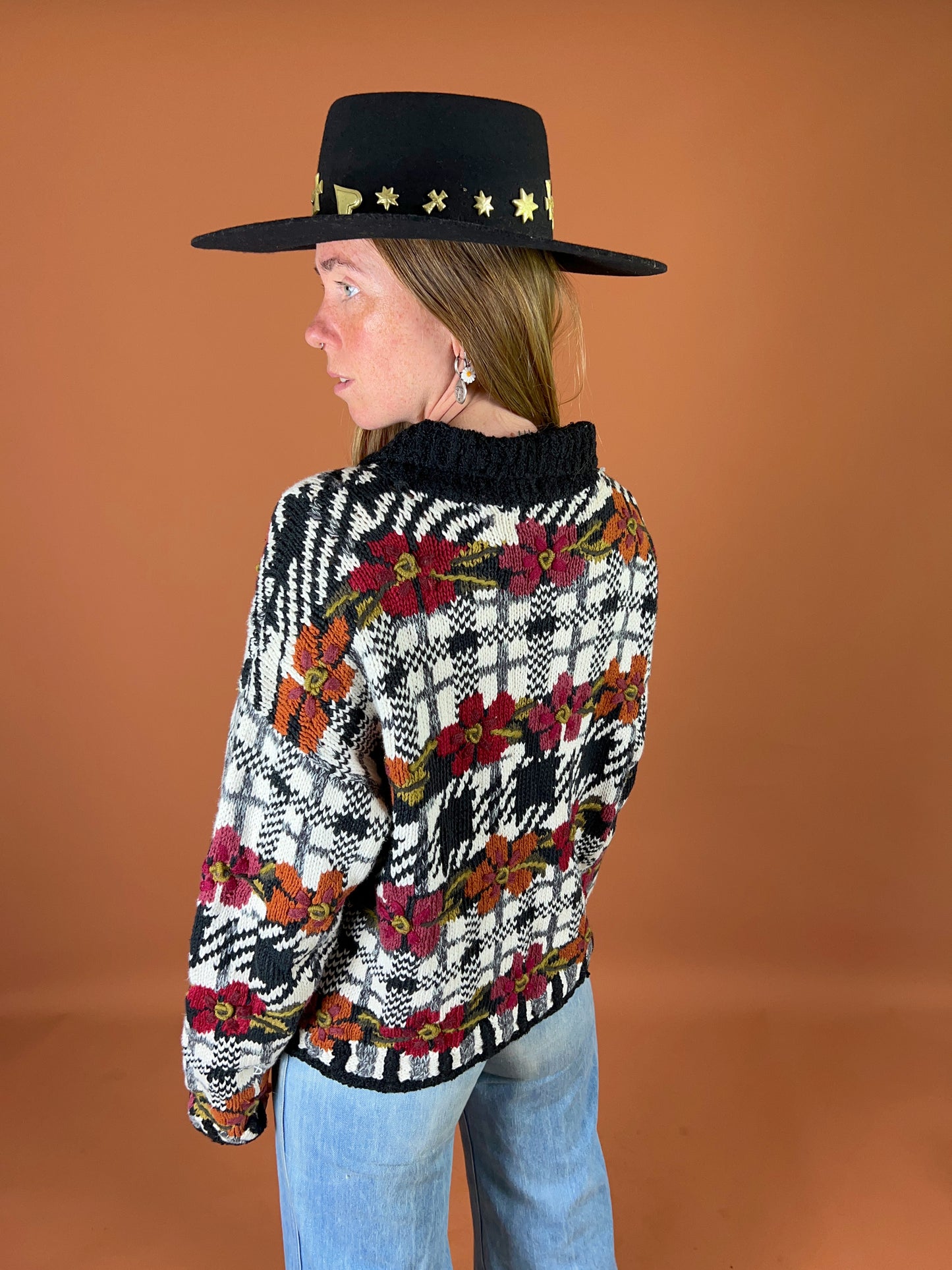 VINTAGE 80's Floral Knit Cardigan 12-14