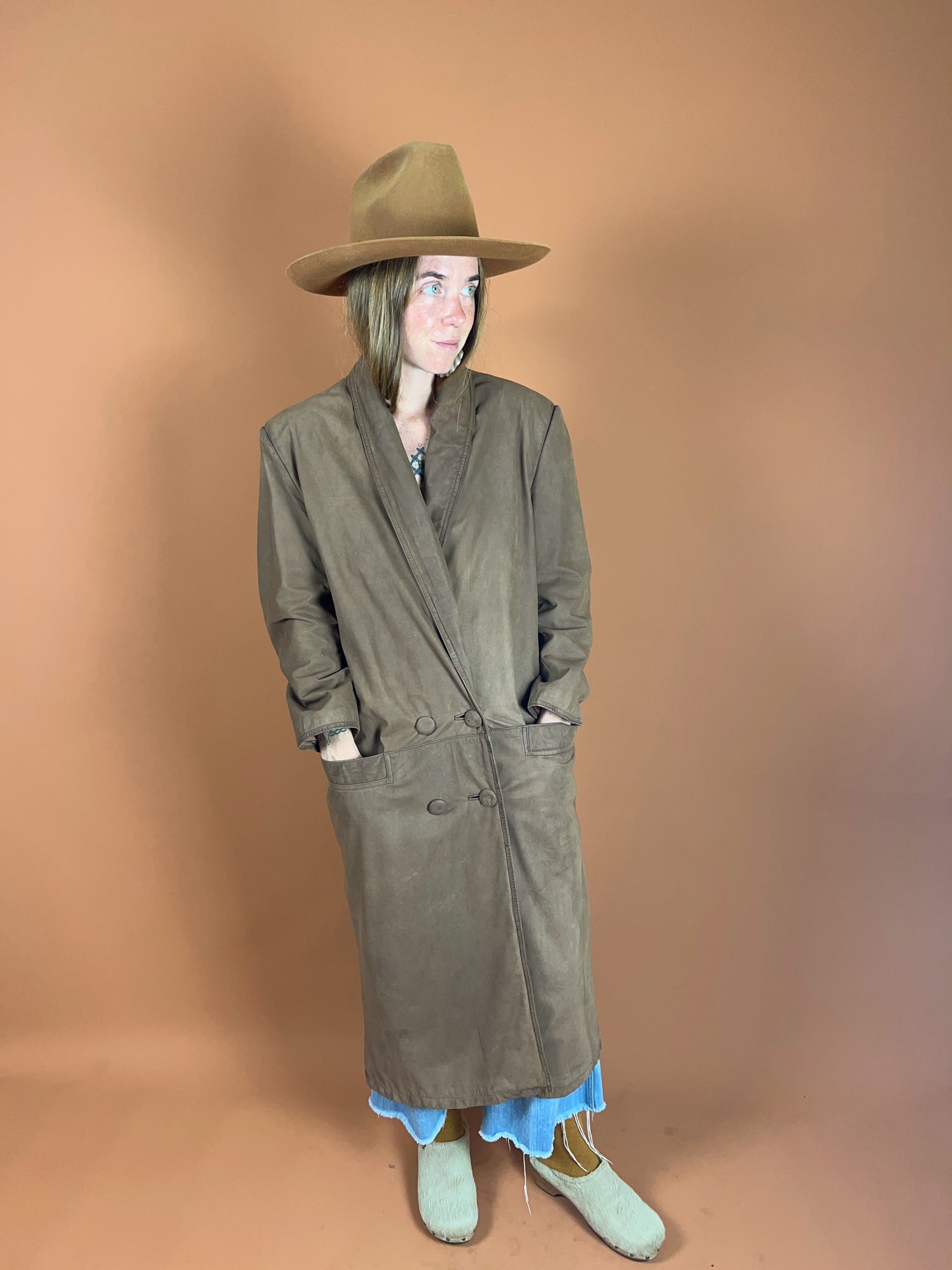 VINTAGE 70's/80's Suede Double Breasted Trench Coat 12-14