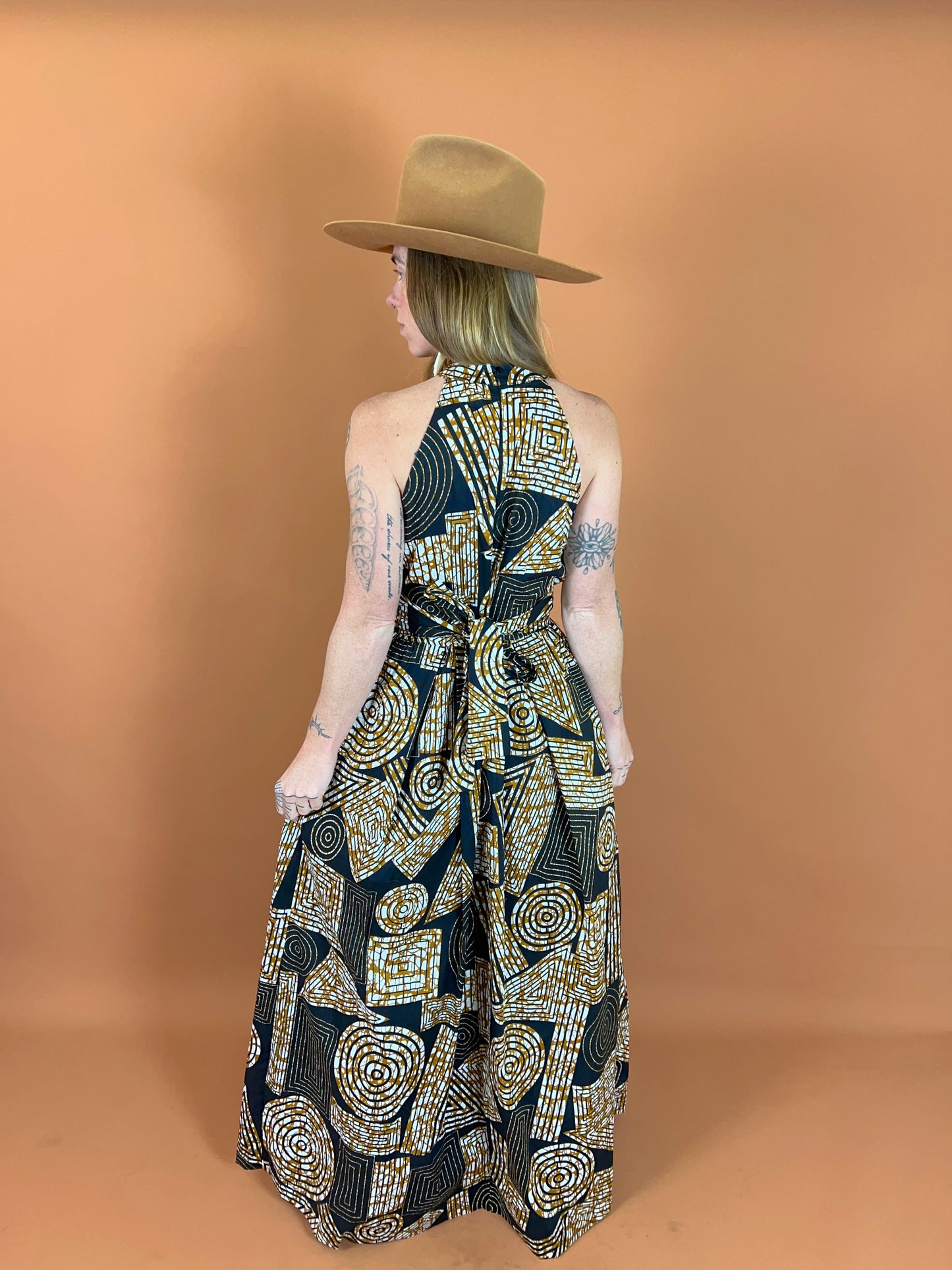 VINTAGE 80's High Neck Cotton Maxi Dress 10-12