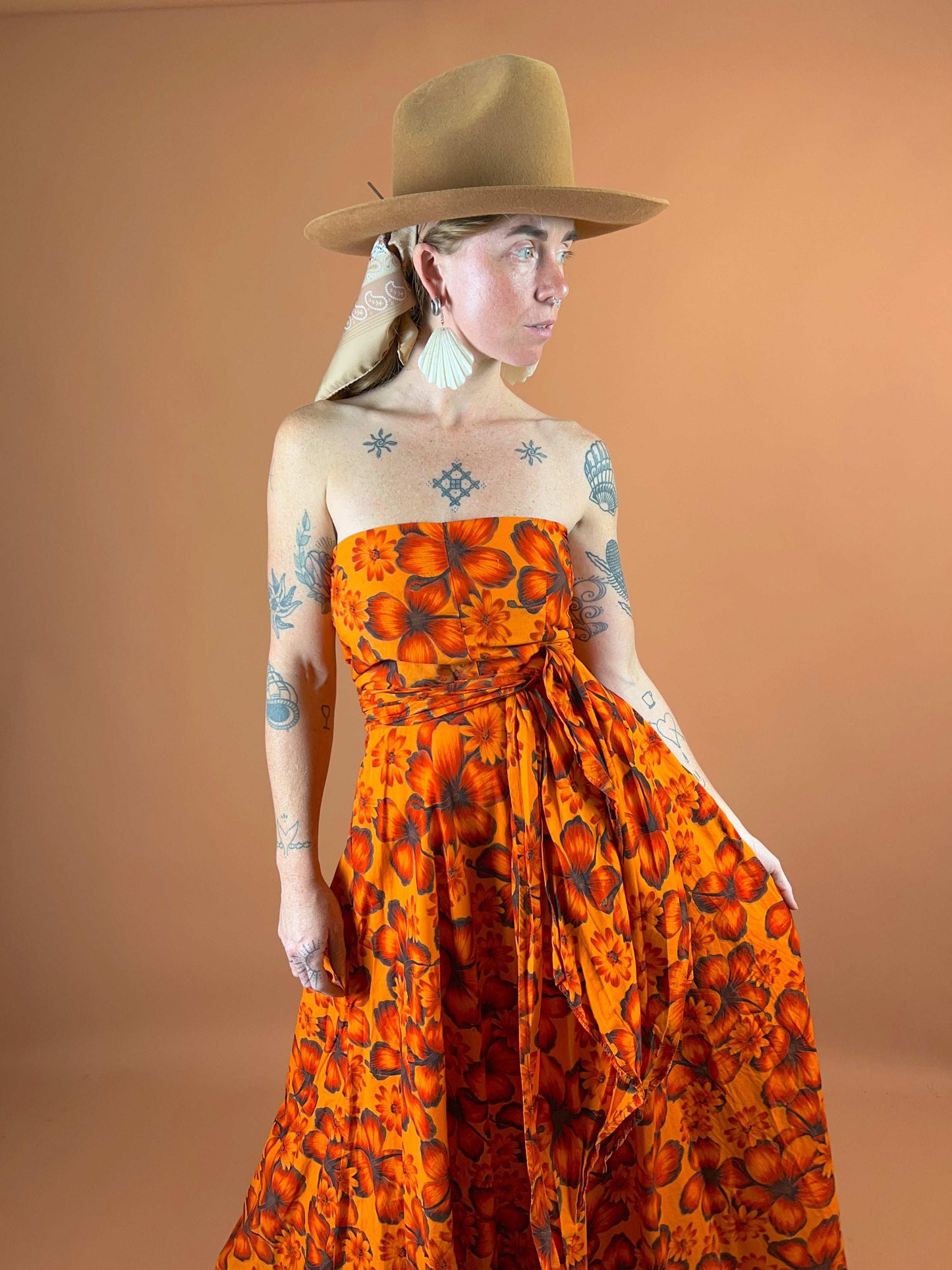 VTG 60's Hibiscus Maxi Dress 8-10